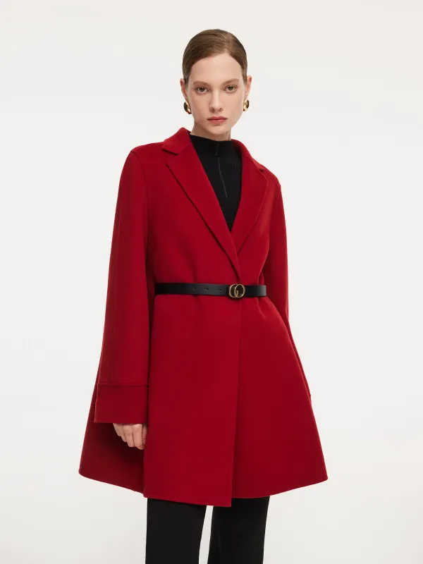 Cashmere Wool Blend Double-Faced Women Cape Coat With Leather Belt sold by Goelia