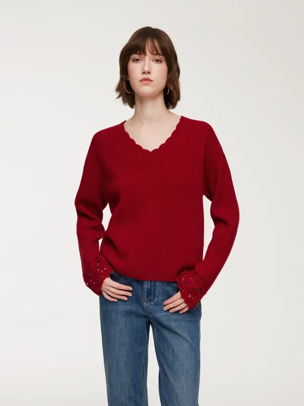 100% Wool V-Neck Women Sweater sold by Goelia
