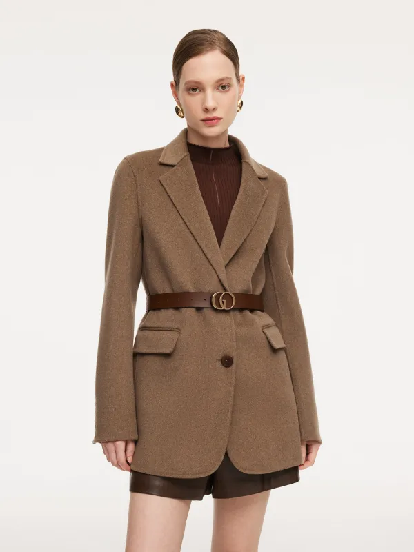 Cashmere Wool Blend Double-Faced Women Blazer With Leather Belt sold by Goelia