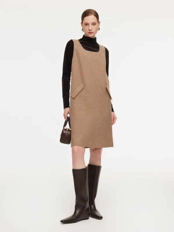 Washable Wool Cashmere Blend Sleeveless Dress And Velvet Knit Top Two-Piece Set sold by Goelia