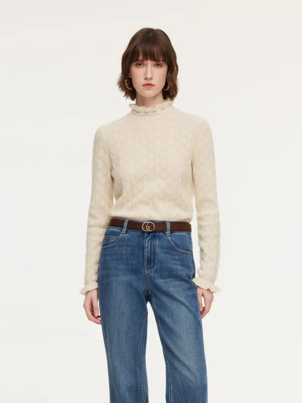 100% Cashmere Ruffle Neck Women Sweater sold by Goelia