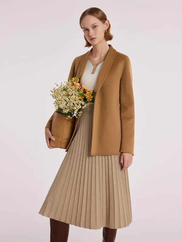 Coffee Pure Cashmere Wrapped Short Women Coat sold by Goelia