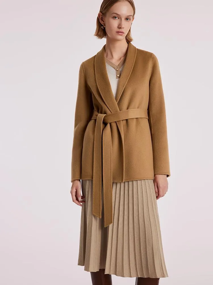 Coffee Pure Cashmere Wrapped Short Women Coat sold by Goelia product image thumbnail 3