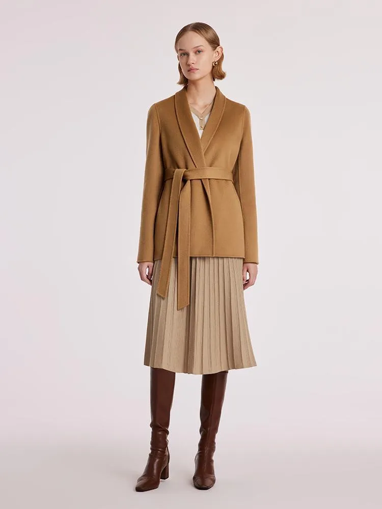 Coffee Pure Cashmere Wrapped Short Women Coat sold by Goelia product image thumbnail 2