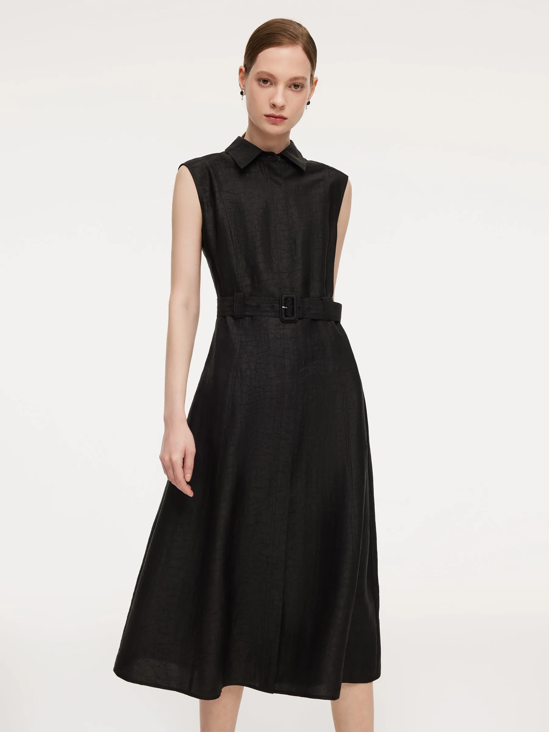 18MM Gambiered Canton Gauze Women Midi Dress With Belt sold by Goelia product image thumbnail 3