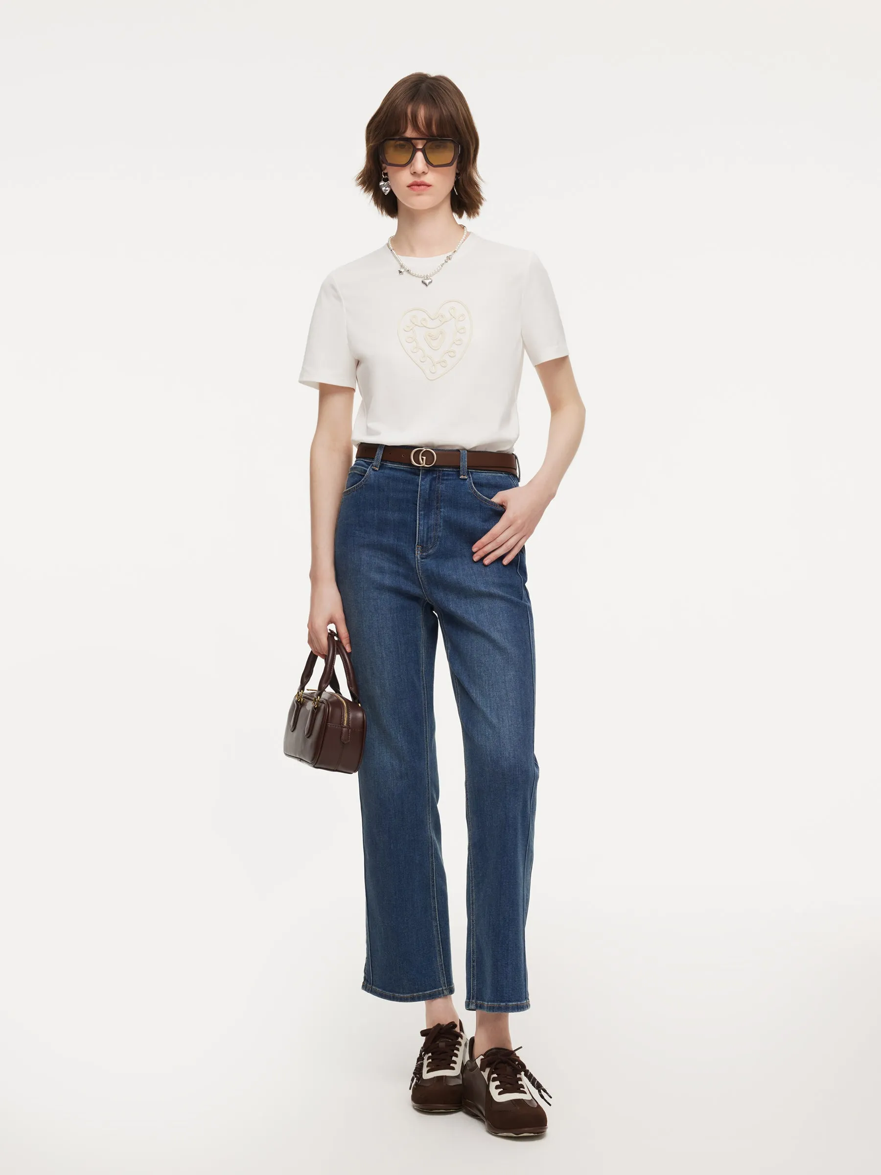 Cotton Blend Round Neck Tape Embroidered Women T-Shirt sold by Goelia product image thumbnail 3