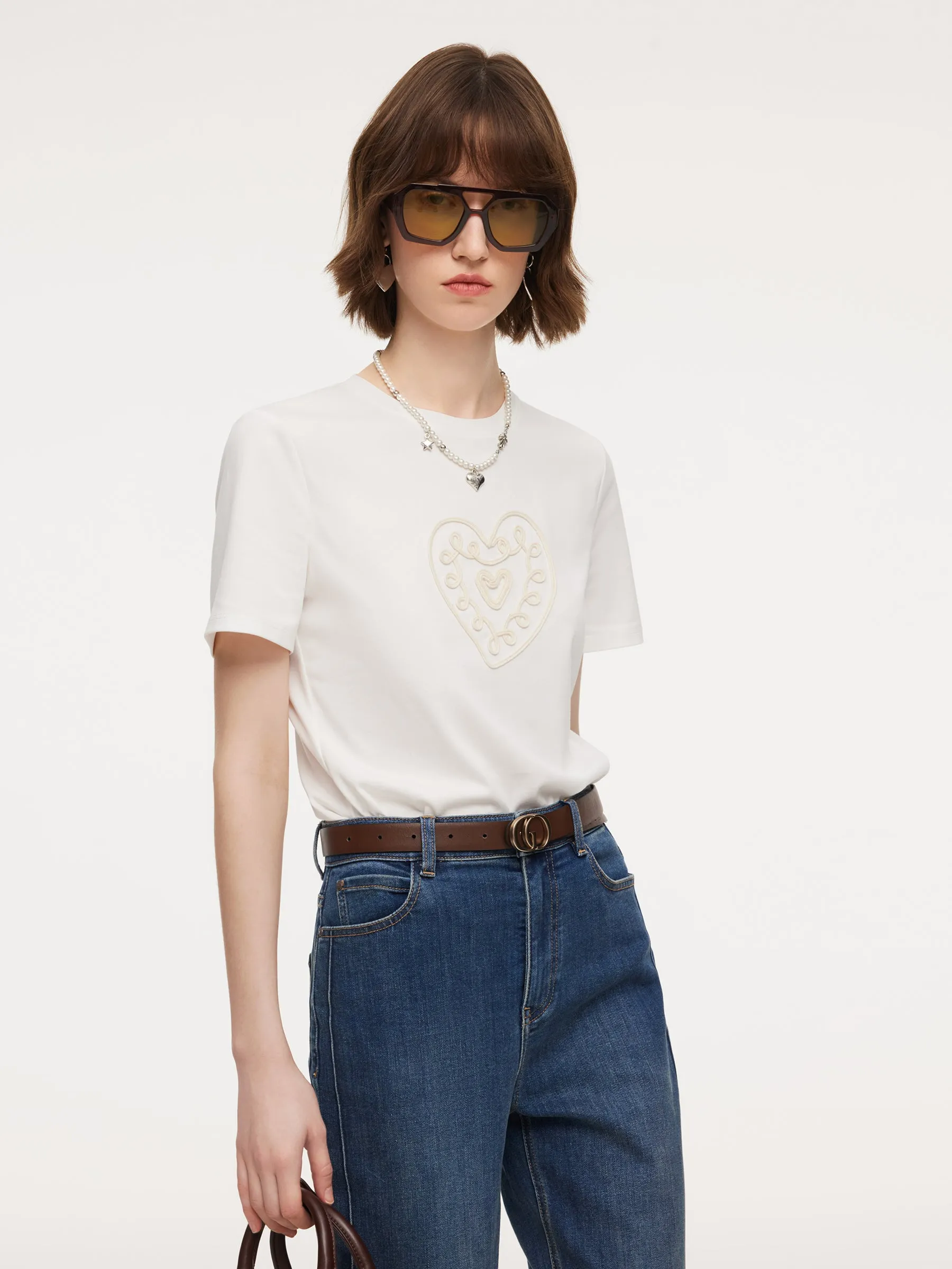 Cotton Blend Round Neck Tape Embroidered Women T-Shirt sold by Goelia product image thumbnail 5