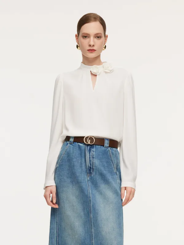 Acetate Blend Floral Neck Women Blouse sold by Goelia