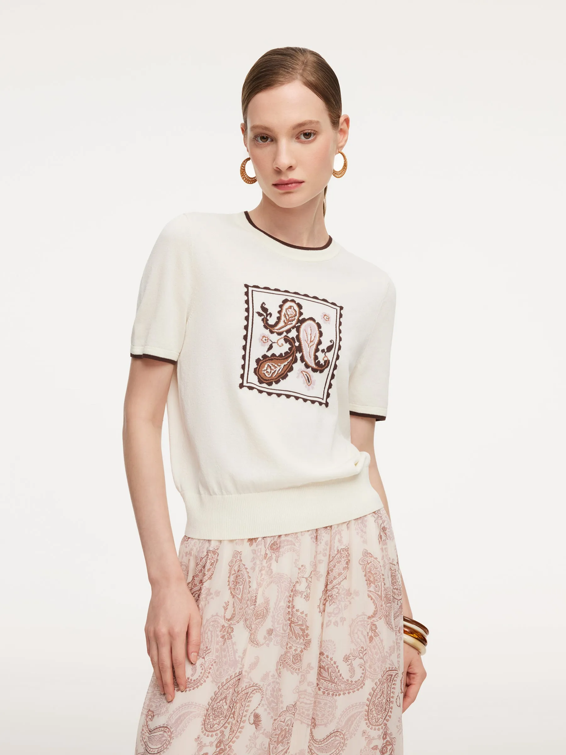 Lyocell Blend Contrast Trim Women Knit Top sold by Goelia