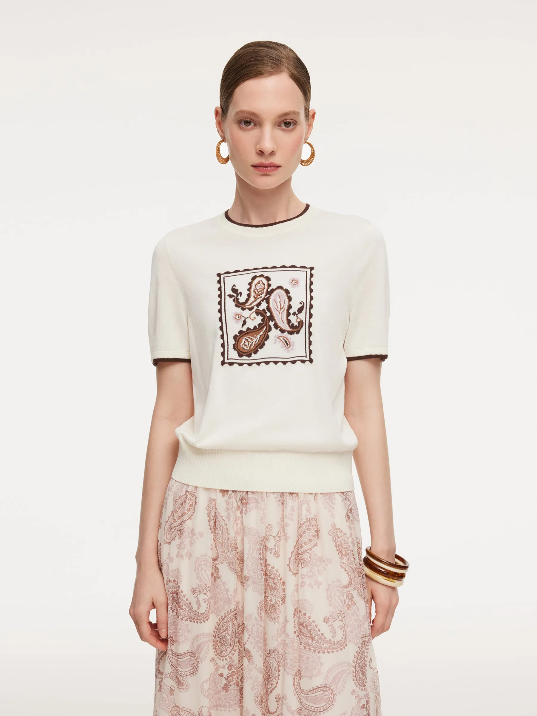 Lyocell Blend Contrast Trim Women Knit Top sold by Goelia product image thumbnail 2