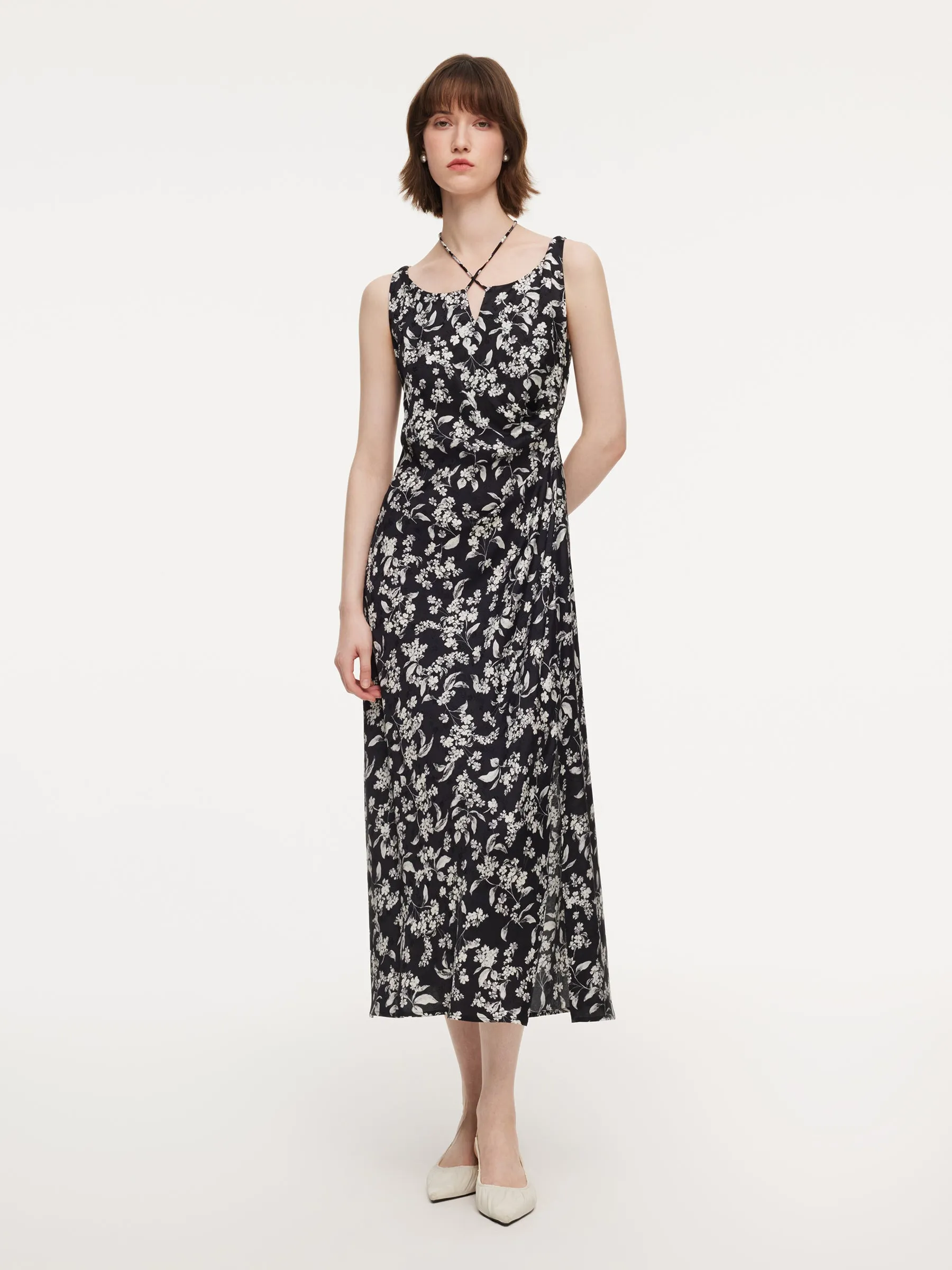 Contrast Trim Openwork Cardigan And Floral Print Sleeveless Dress Two-Piece Set sold by Goelia product image thumbnail 3