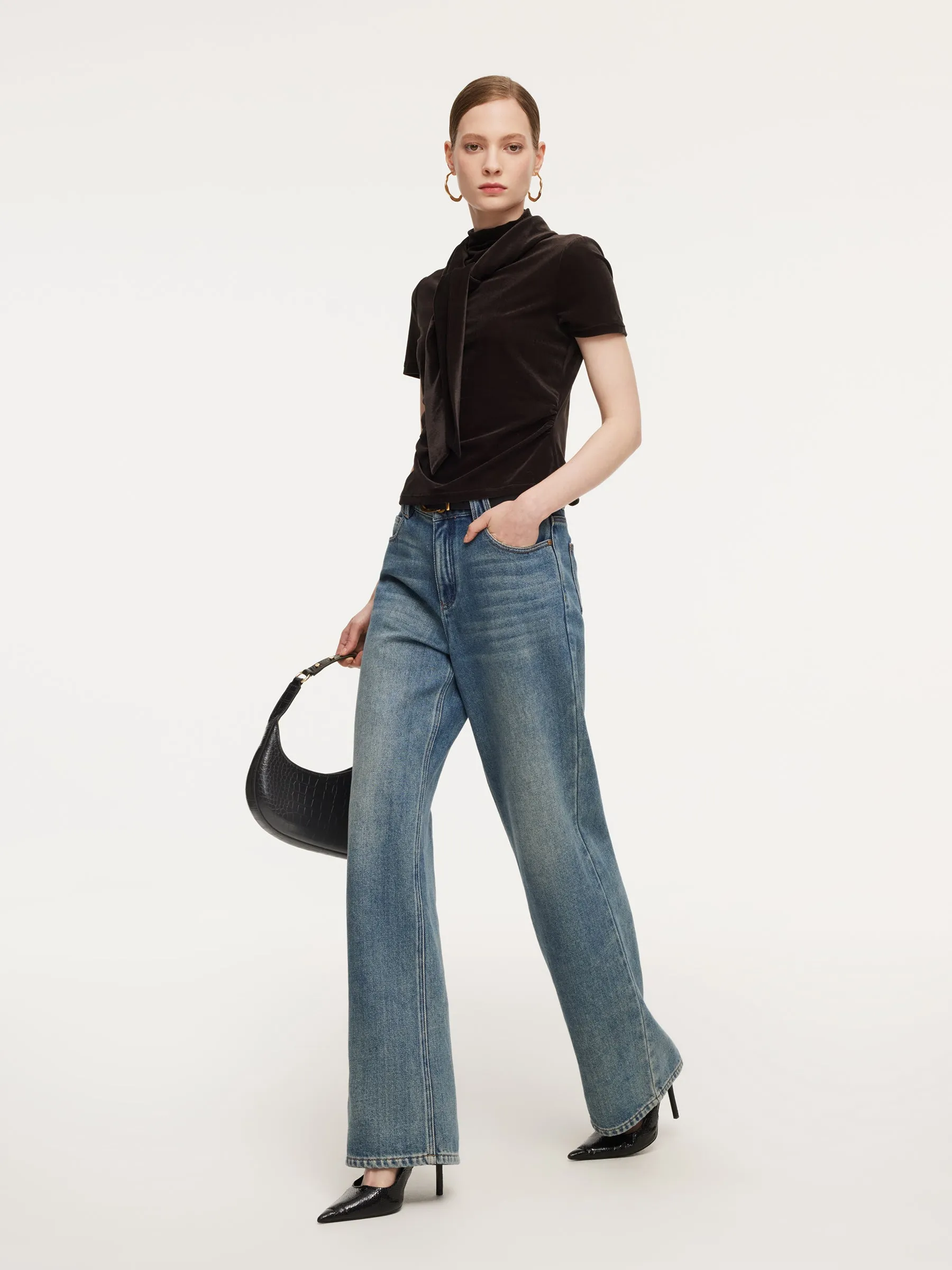 Mock Neck Ruched Women Knit Top With Triangle Scarf sold by Goelia product image thumbnail 5