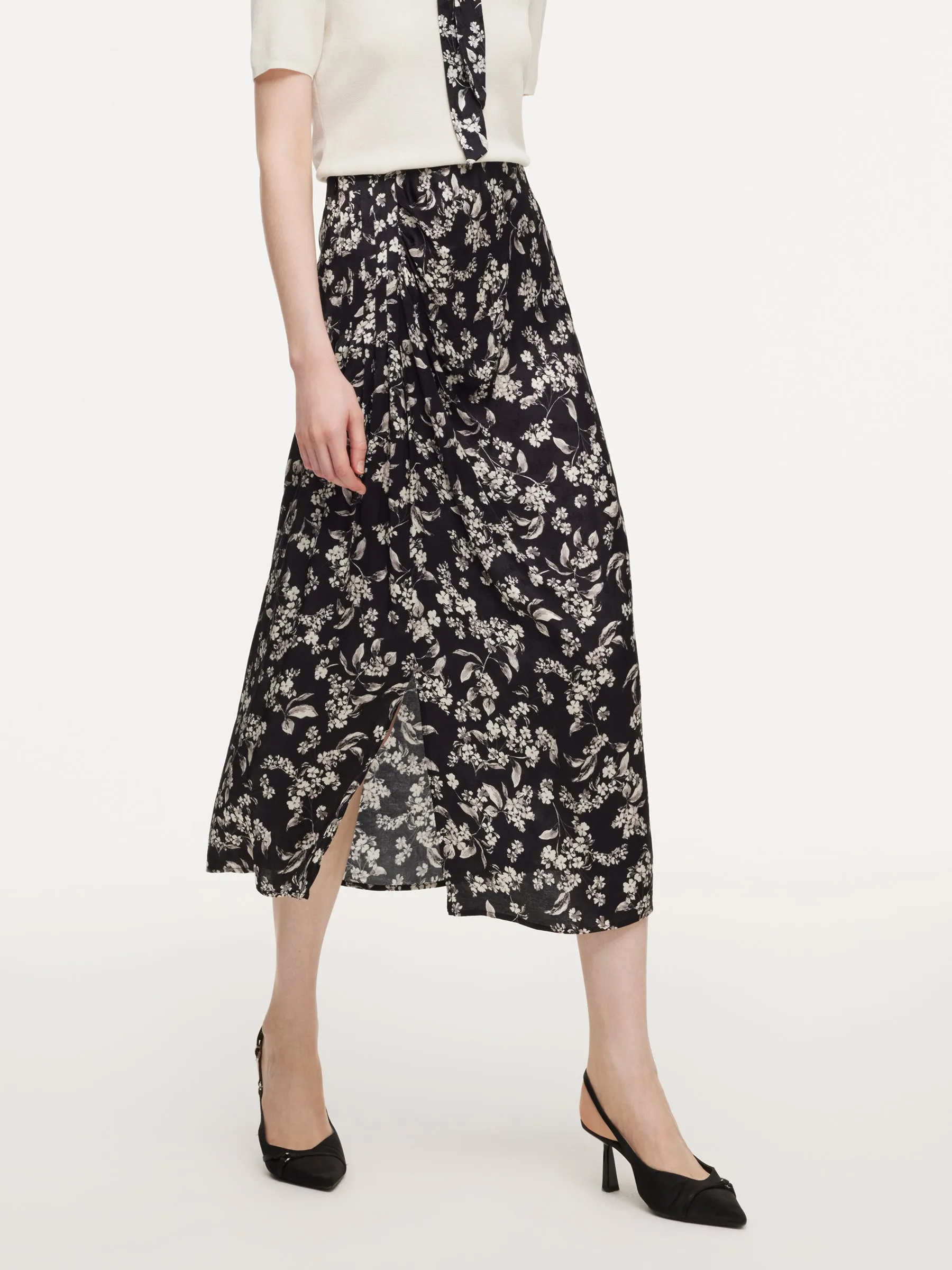 Floral Print Side Slit Twist Front Women H-Line Skirt sold by Goelia product image thumbnail 4
