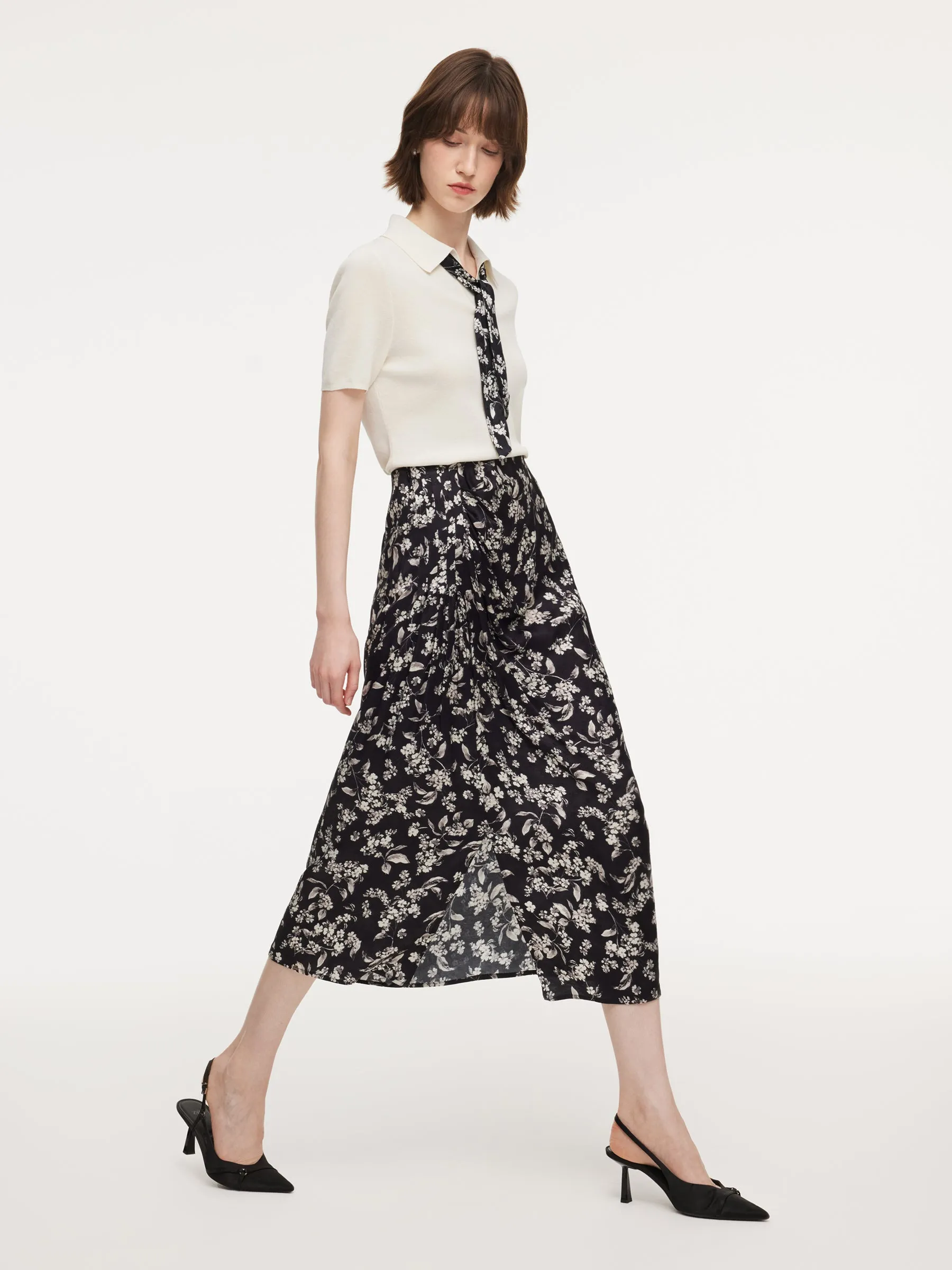 Floral Print Side Slit Twist Front Women H-Line Skirt sold by Goelia product image thumbnail 5