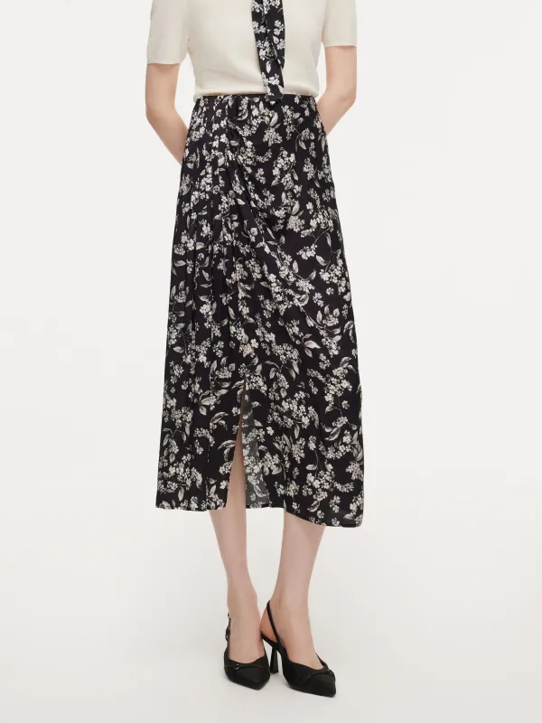 Floral Print Side Slit Twist Front Women H-Line Skirt sold by Goelia