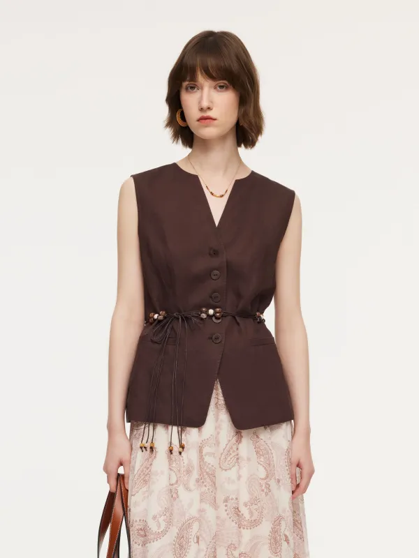 [Preview] Linen Blend V-Neck Women Vest sold by Goelia
