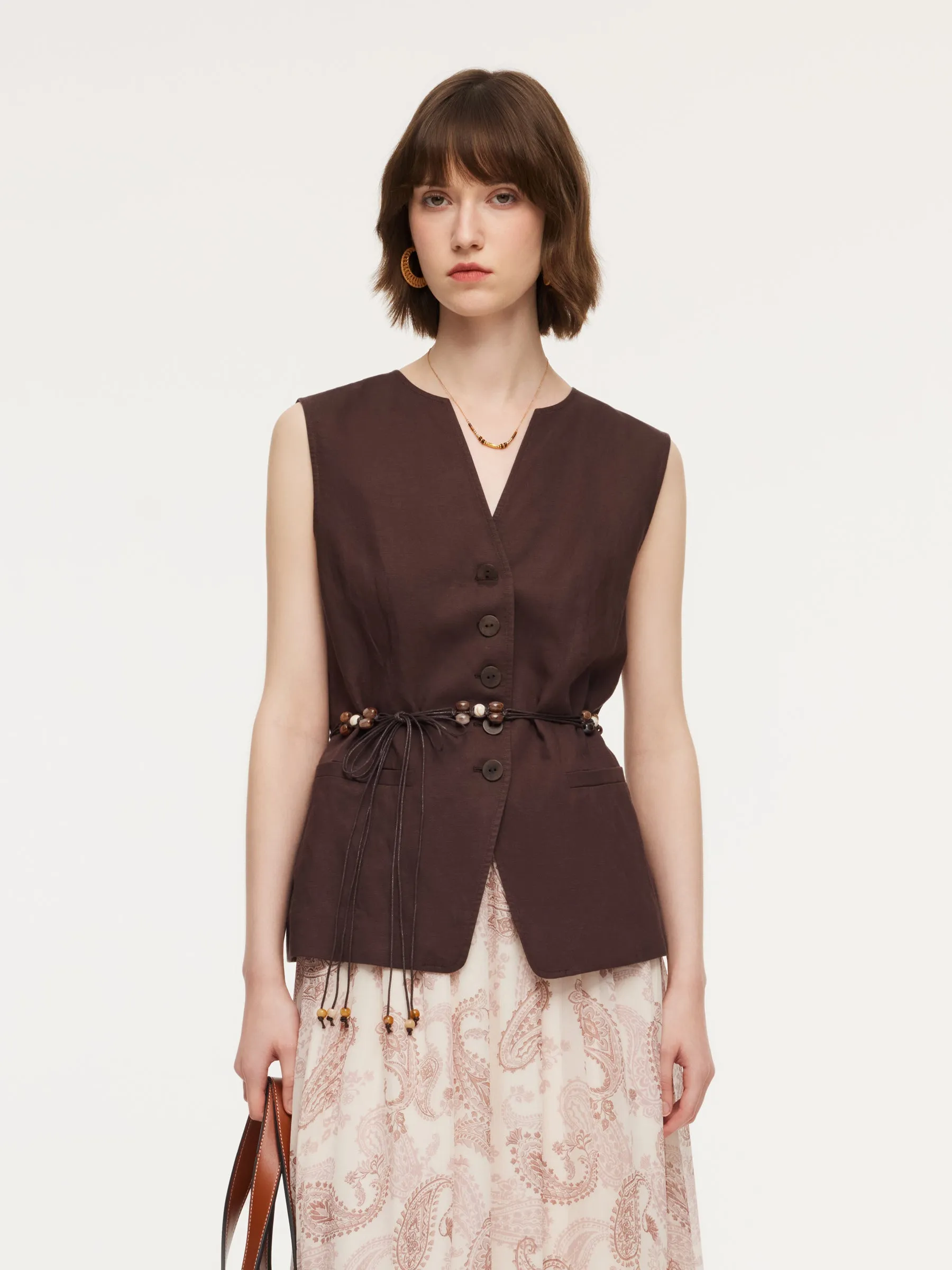 Linen Blend X-Line V-Neck Women Vest sold by Goelia