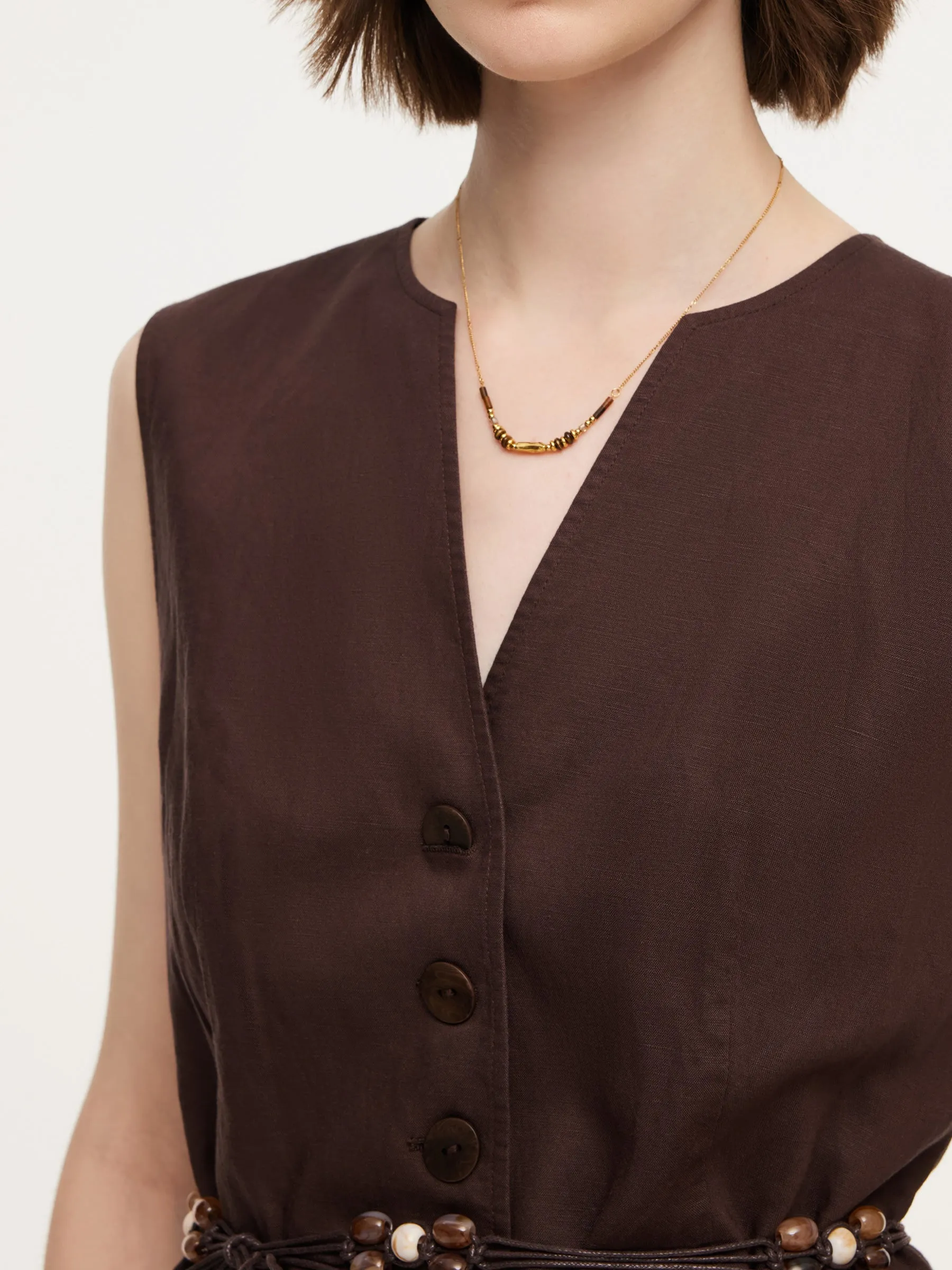 Linen Blend X-Line V-Neck Women Vest sold by Goelia product image thumbnail 5