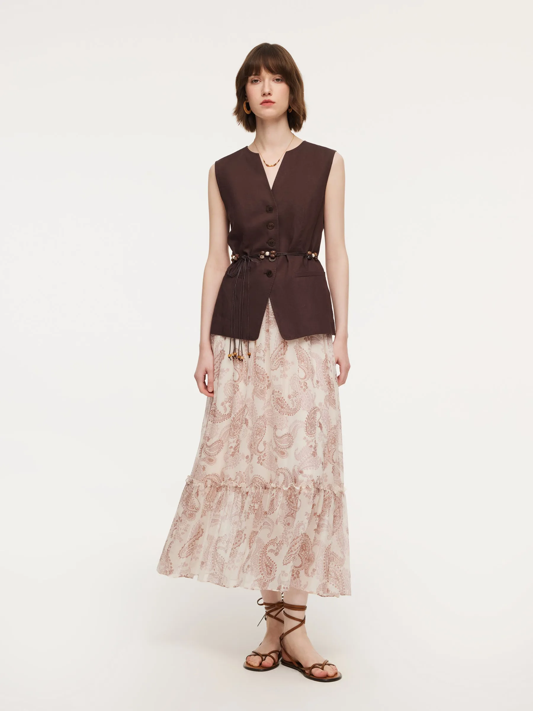 Linen Blend X-Line V-Neck Women Vest sold by Goelia product image thumbnail 2