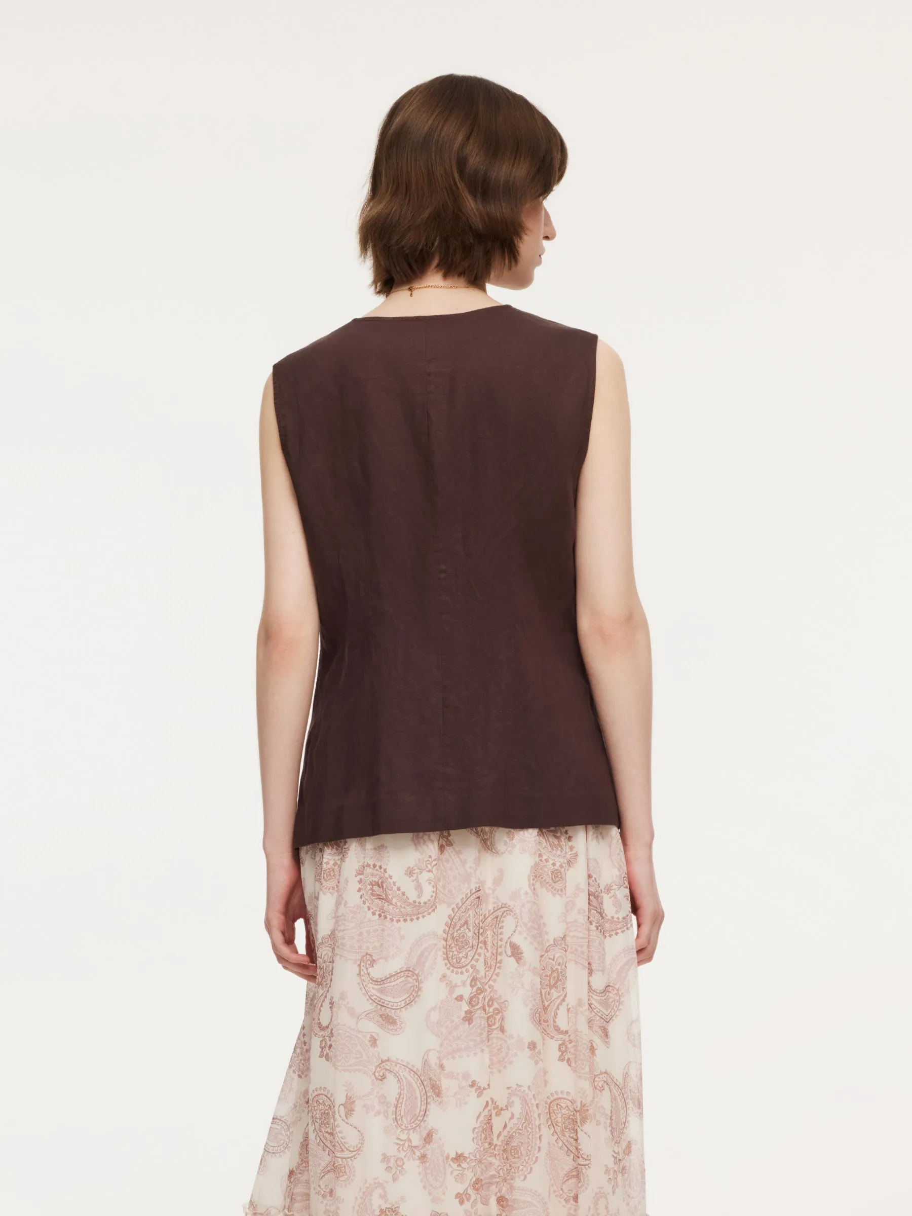 Linen Blend X-Line V-Neck Women Vest sold by Goelia product image thumbnail 4