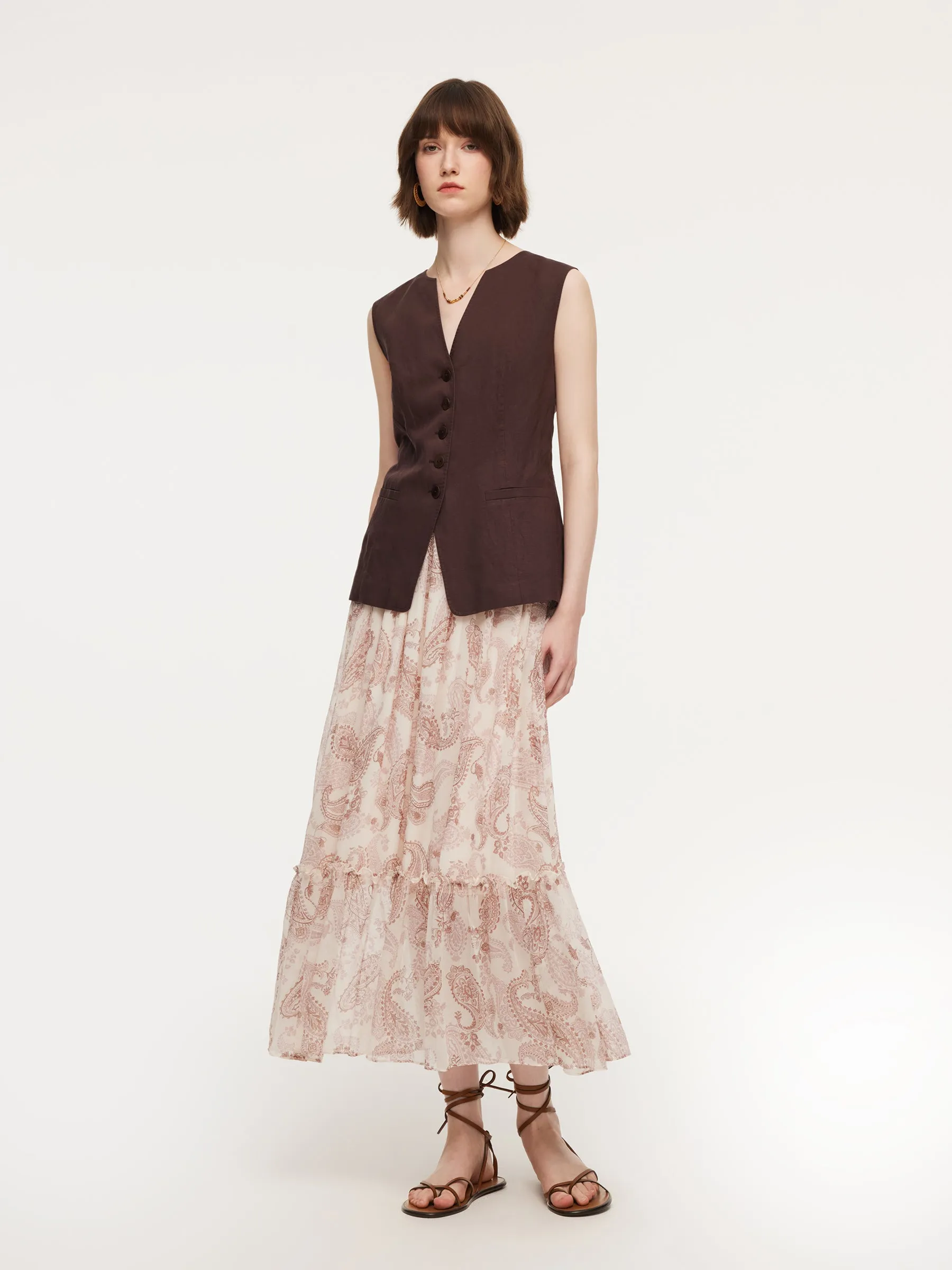 Linen Blend X-Line V-Neck Women Vest sold by Goelia product image thumbnail 3