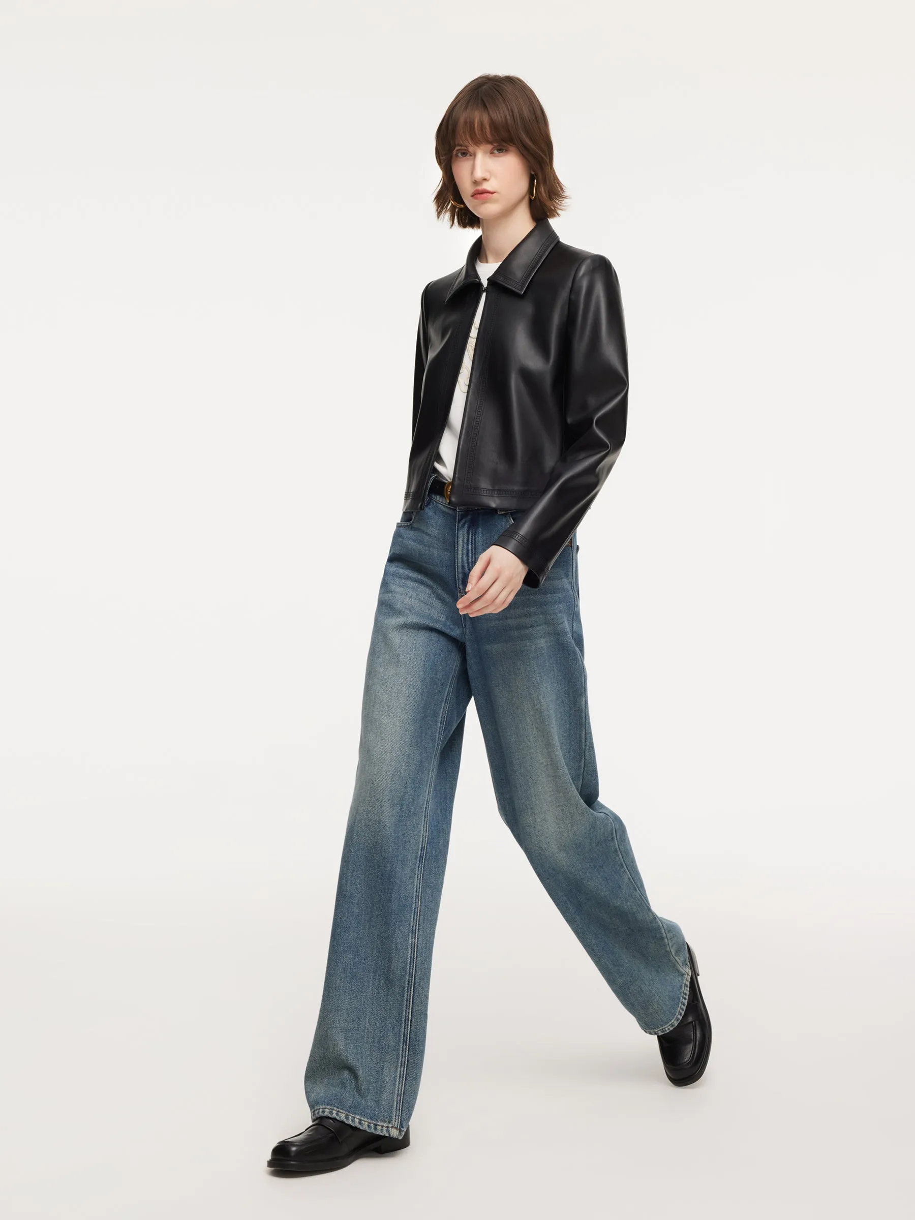 PU Leather Embroidered Trim Women Cropped Jacket sold by Goelia product image thumbnail 5