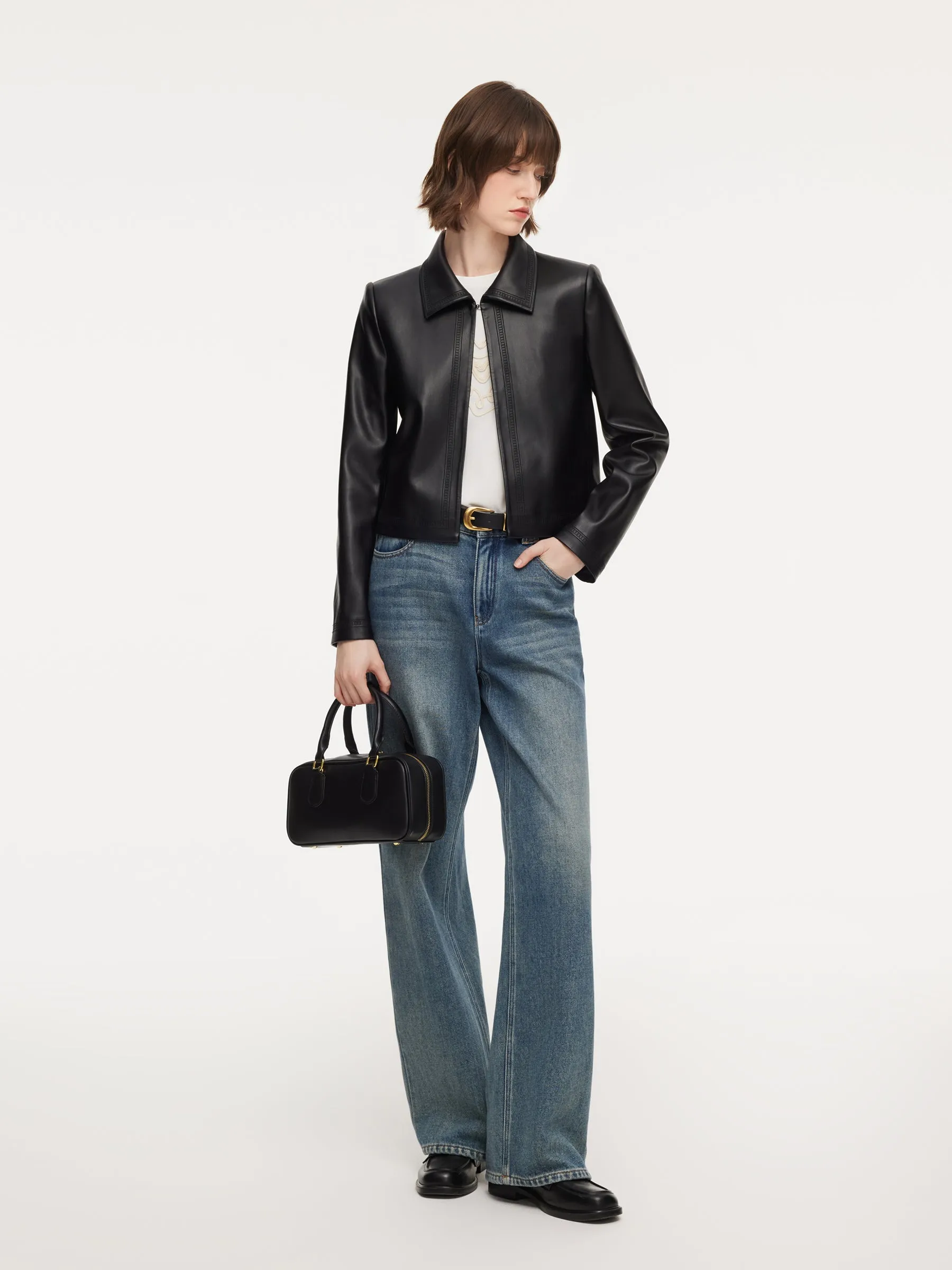 PU Leather Embroidered Trim Women Cropped Jacket sold by Goelia product image thumbnail 3