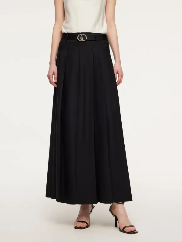 [Preview] 100% Wool Women Pleated Skirt With GO Letter Leather Belt sold by Goelia