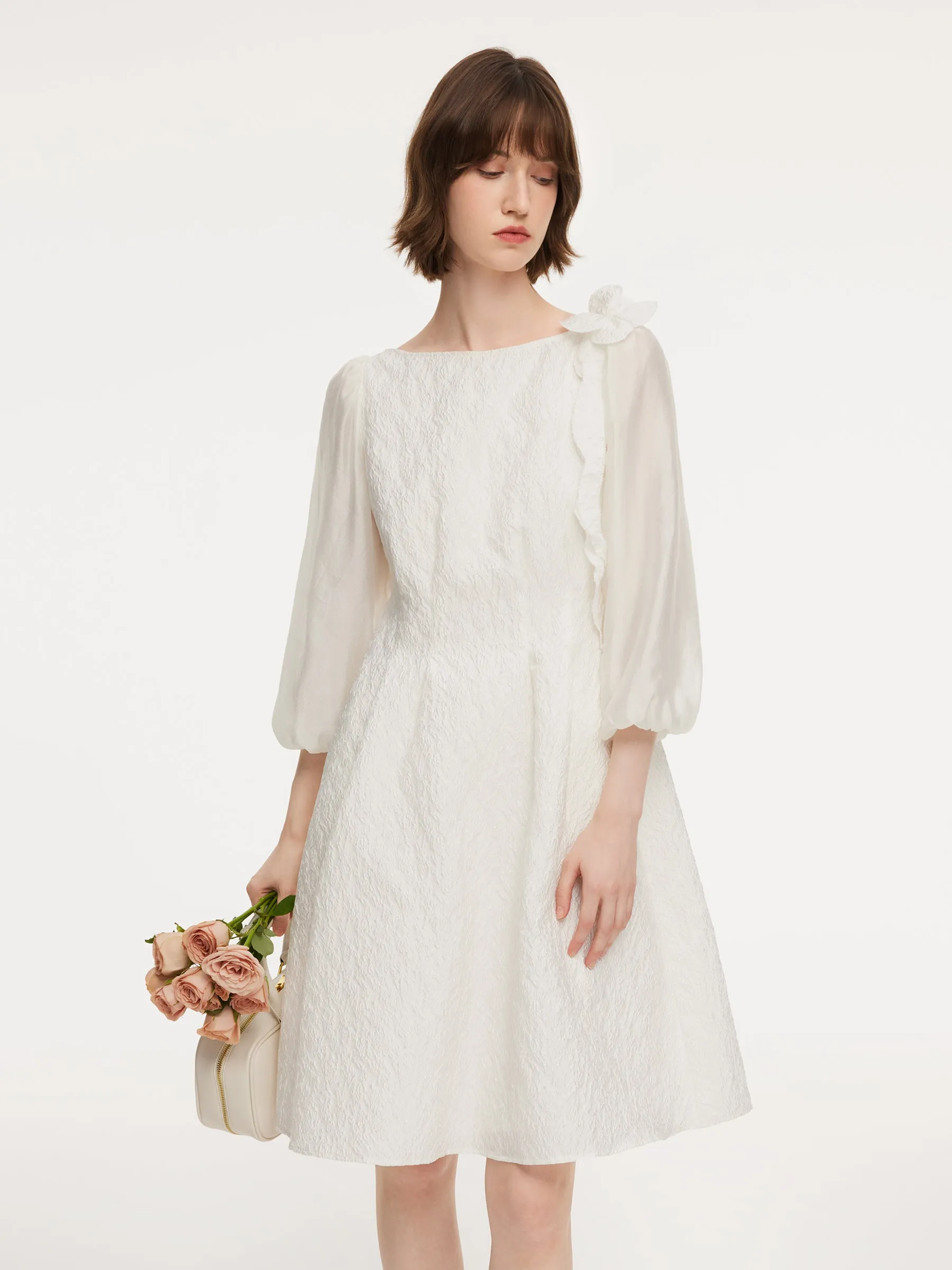 Jacquard Boat Neck Women Midi Dress With Detachable Flower sold by Goelia product image thumbnail 5