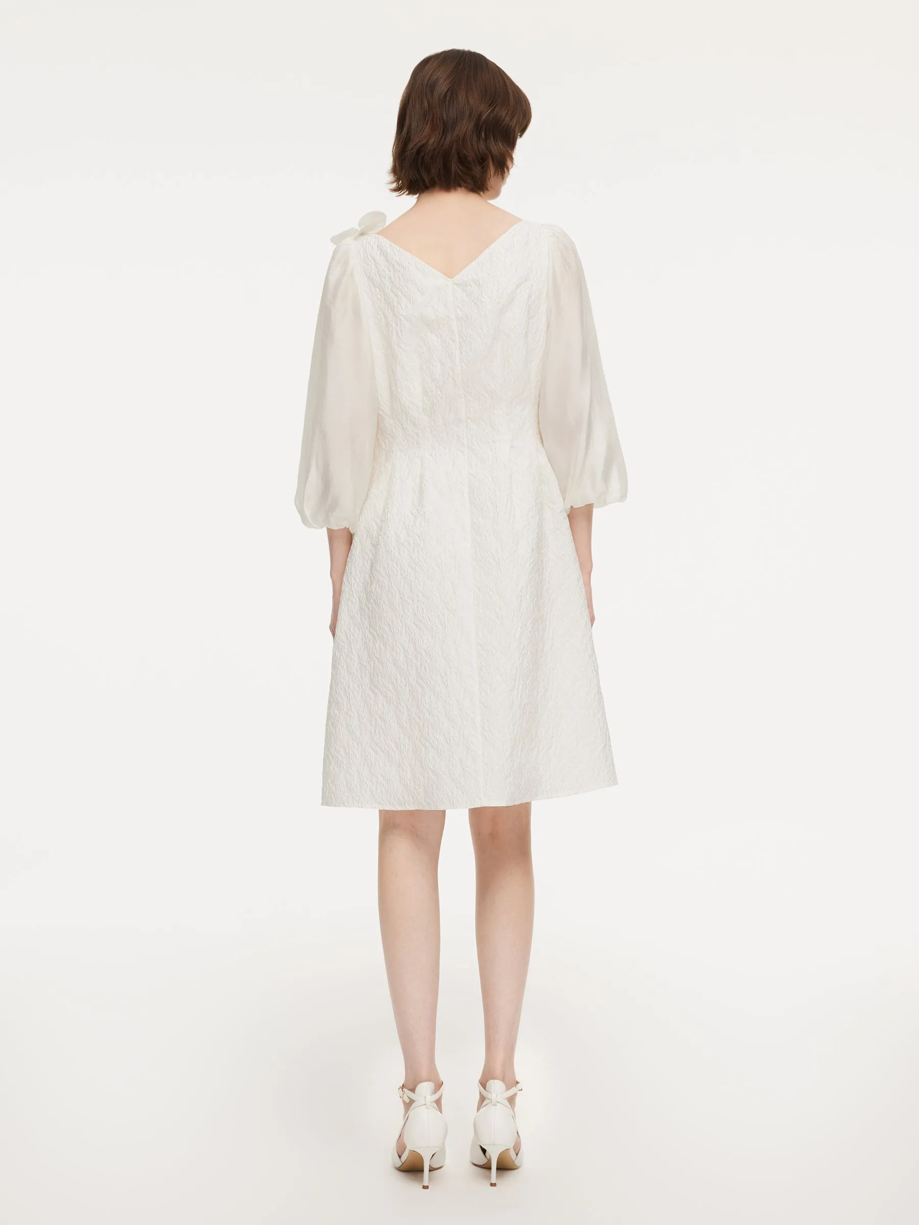 Jacquard Boat Neck Women Midi Dress With Detachable Flower sold by Goelia product image thumbnail 4