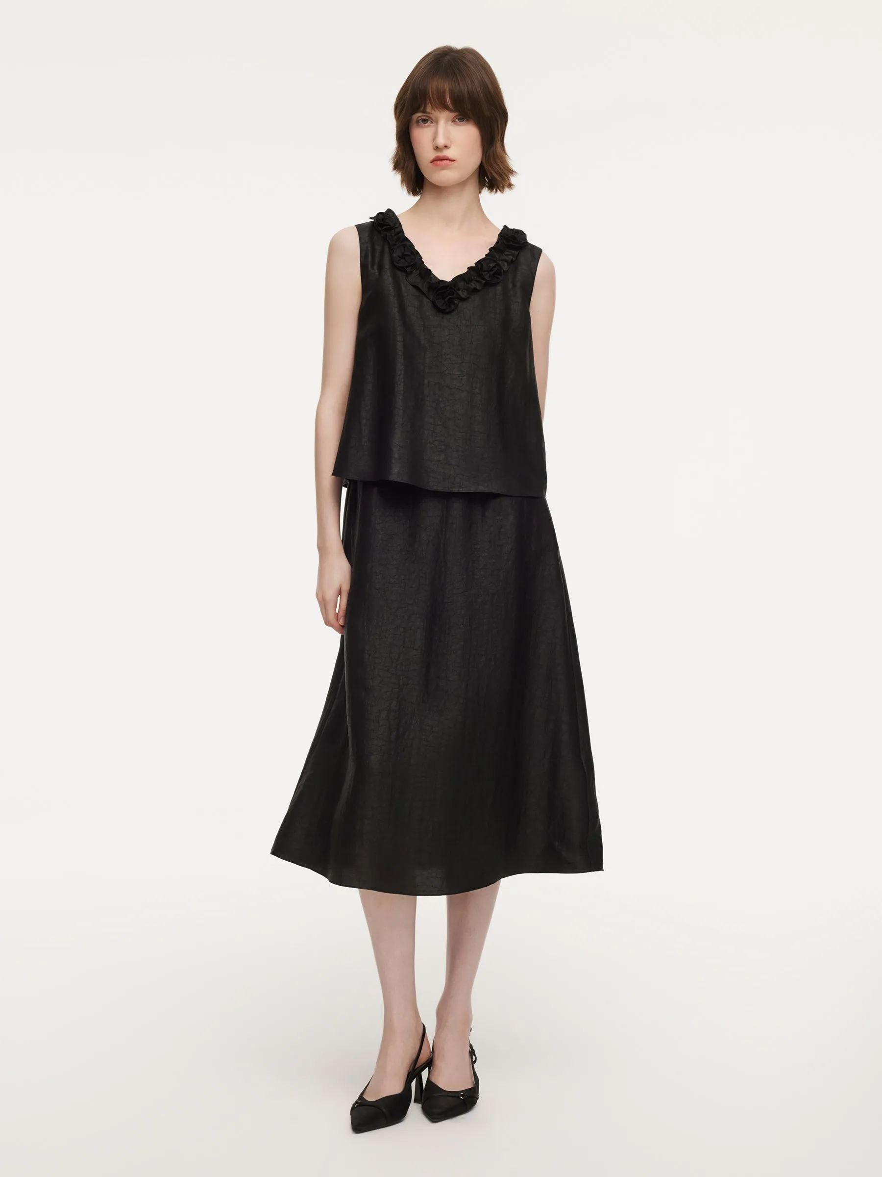 18MM Gambiered Canton Gauze Floral V-Neck Women Sleeveless Maxi Dress With Scrunchie sold by Goelia