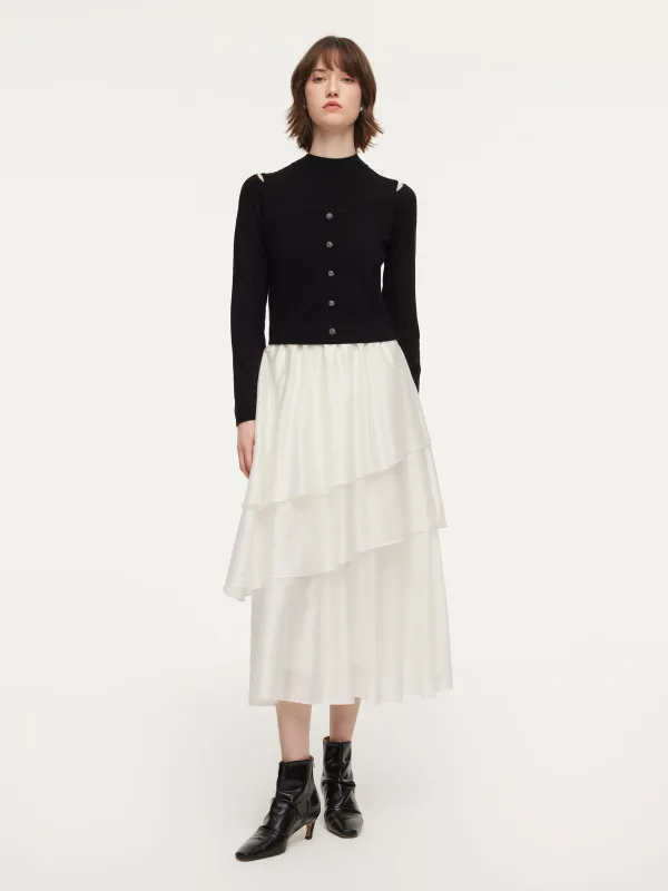 Lyocell Wool Blend Off Shoulder Knit Top And Sleeveless Tiered Dress Two-Piece Set sold by Goelia