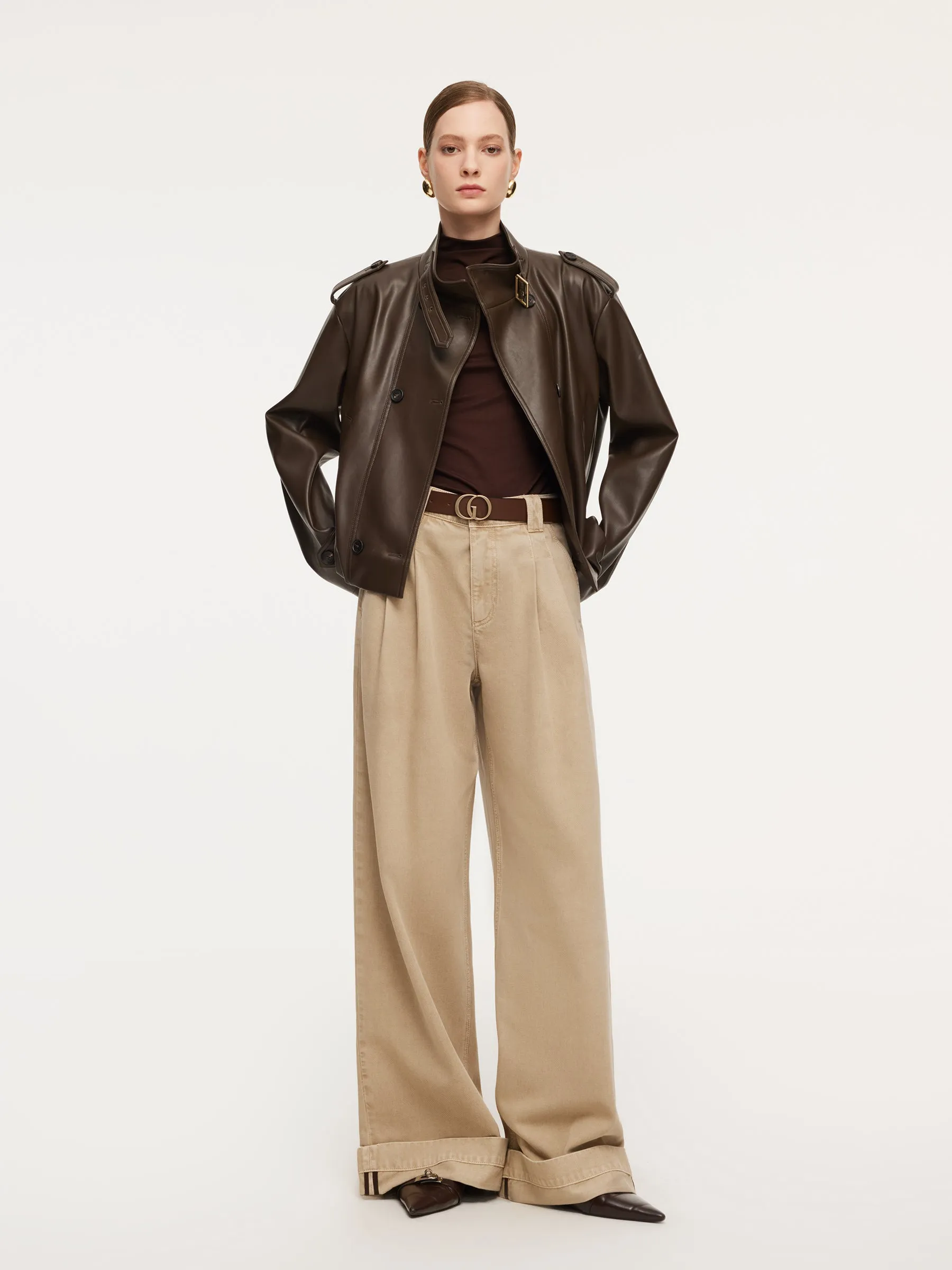 PU Leather Double-Breasted Women Trench Jacket sold by Goelia product image thumbnail 2