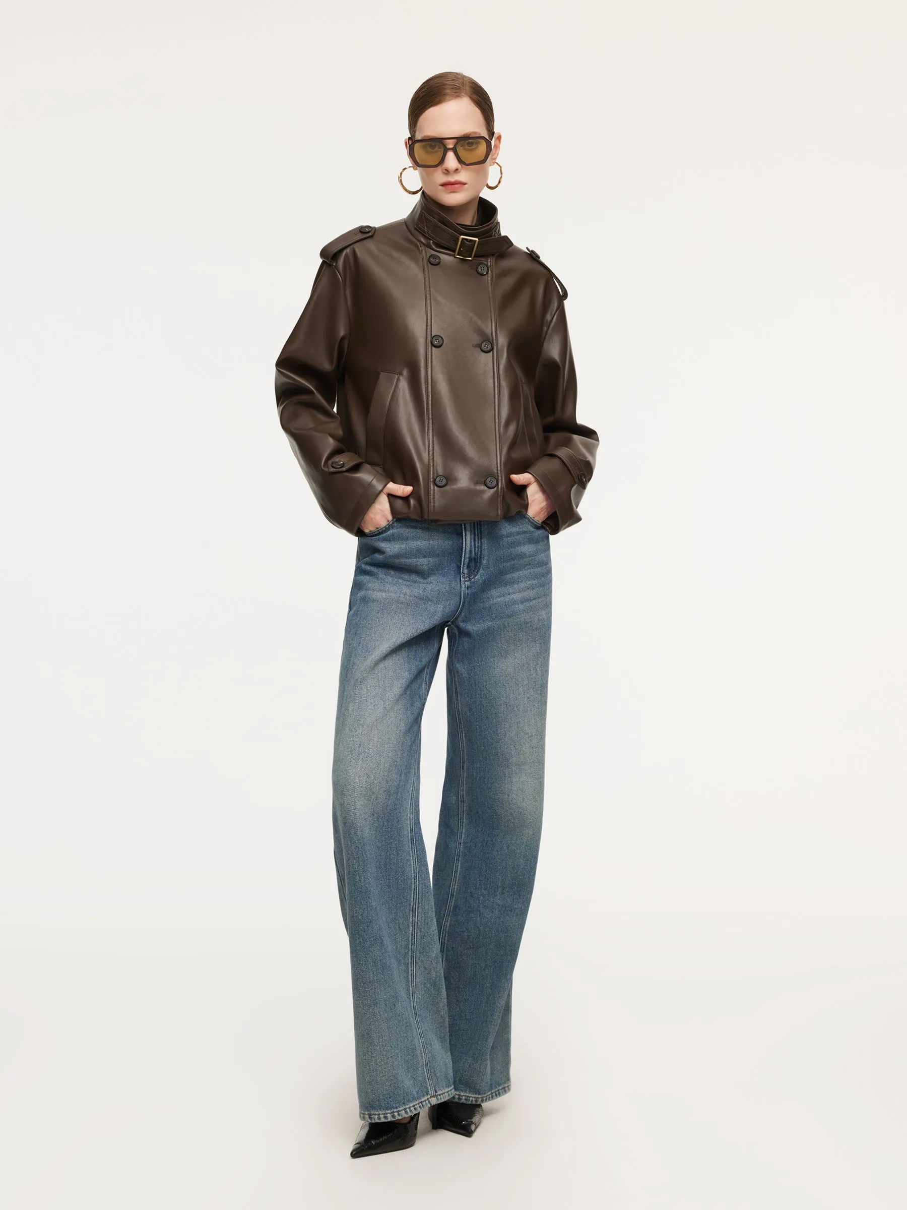 PU Leather Double-Breasted Women Trench Jacket sold by Goelia product image thumbnail 3