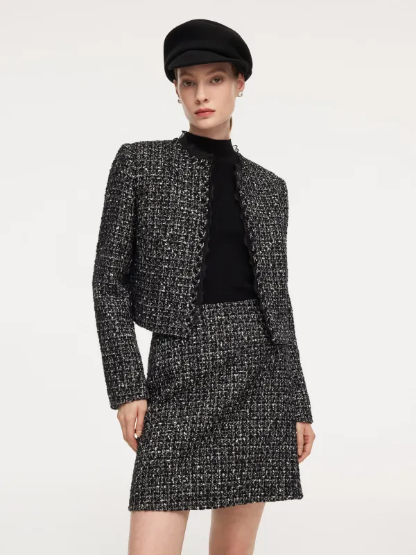 Wool Blend Tweed Cropped Jacket And Skirt Two-Piece Set sold by Goelia
