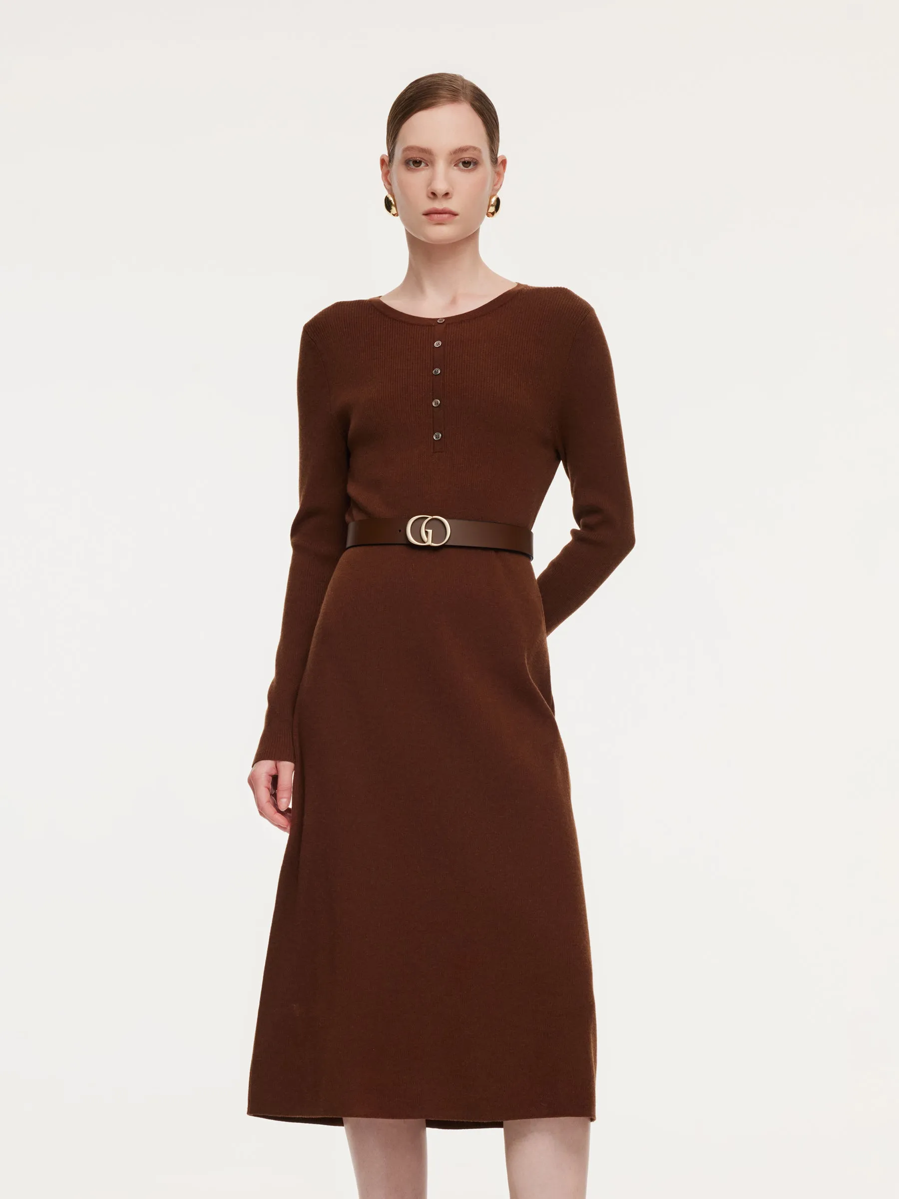 Tencel Wool Blend Women Midi Dress With Leather Belt sold by Goelia product image thumbnail 2