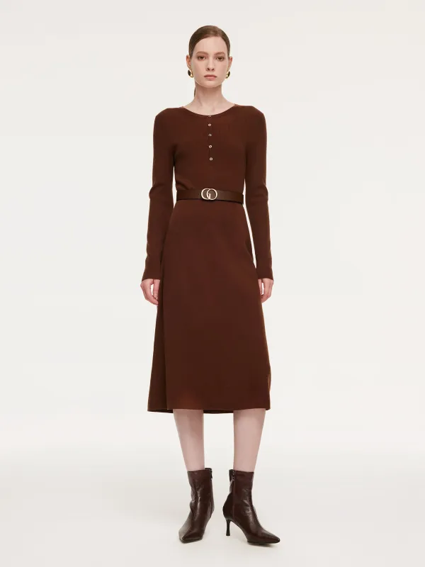 Tencel Wool Blend Women Midi Dress With Leather Belt sold by Goelia