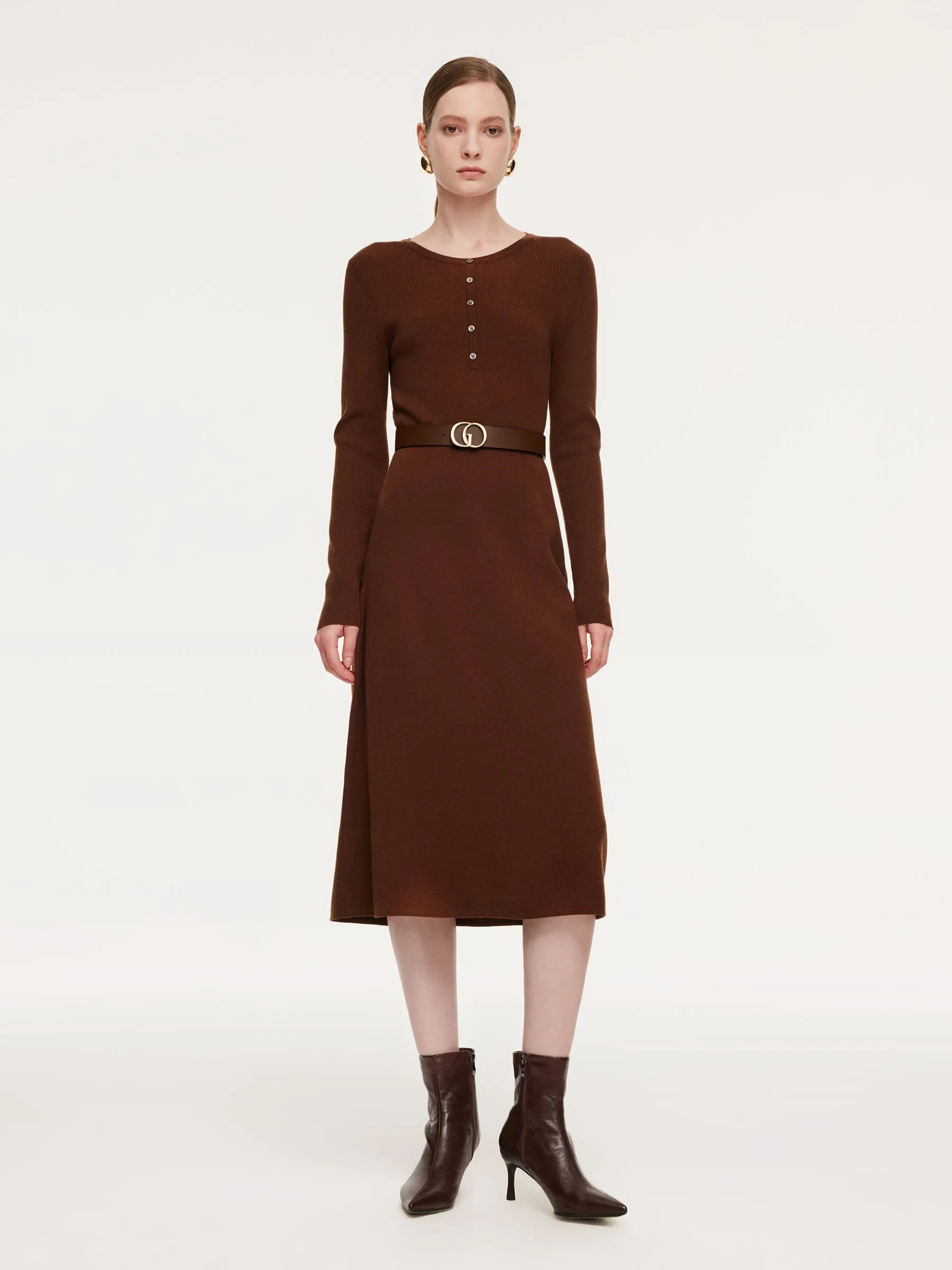 Tencel Wool Blend Women Midi Dress With Leather Belt sold by Goelia
