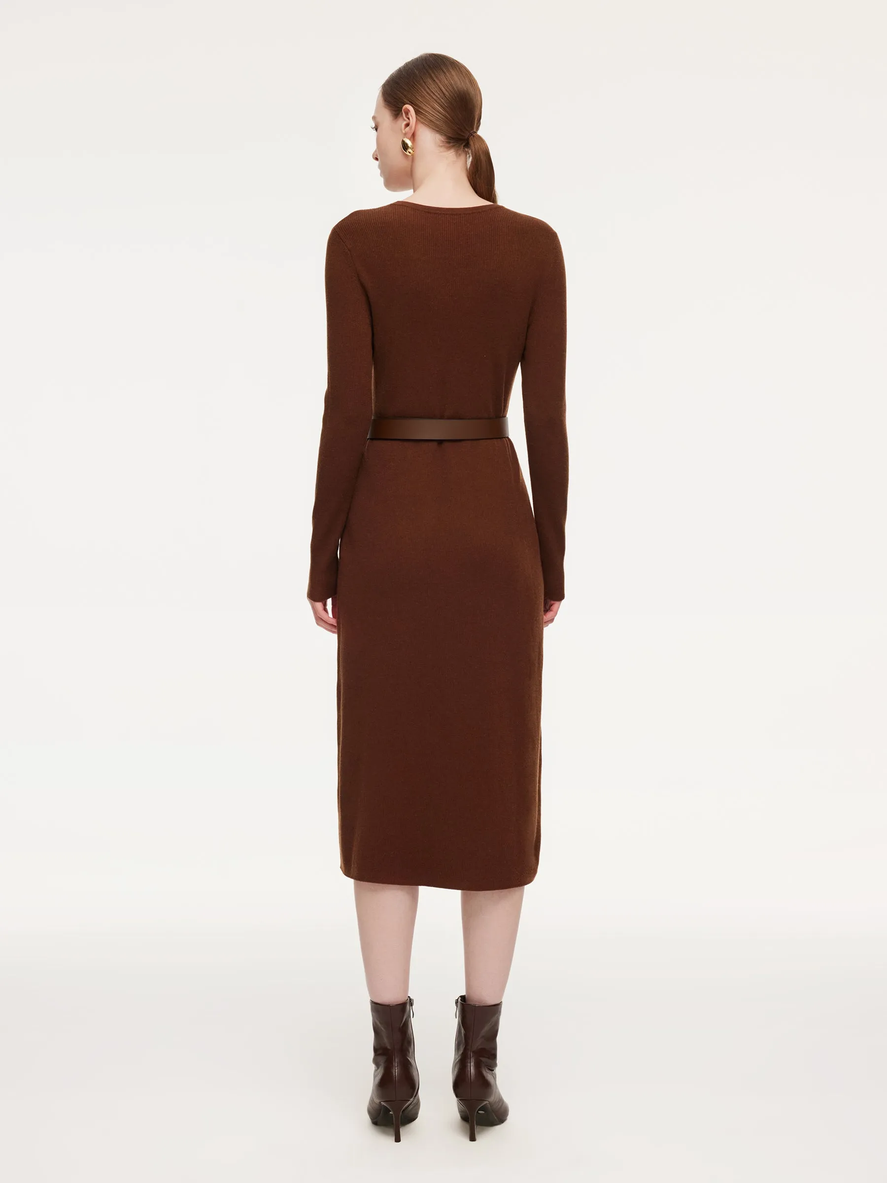 Tencel Wool Blend Women Midi Dress With Leather Belt sold by Goelia product image thumbnail 4