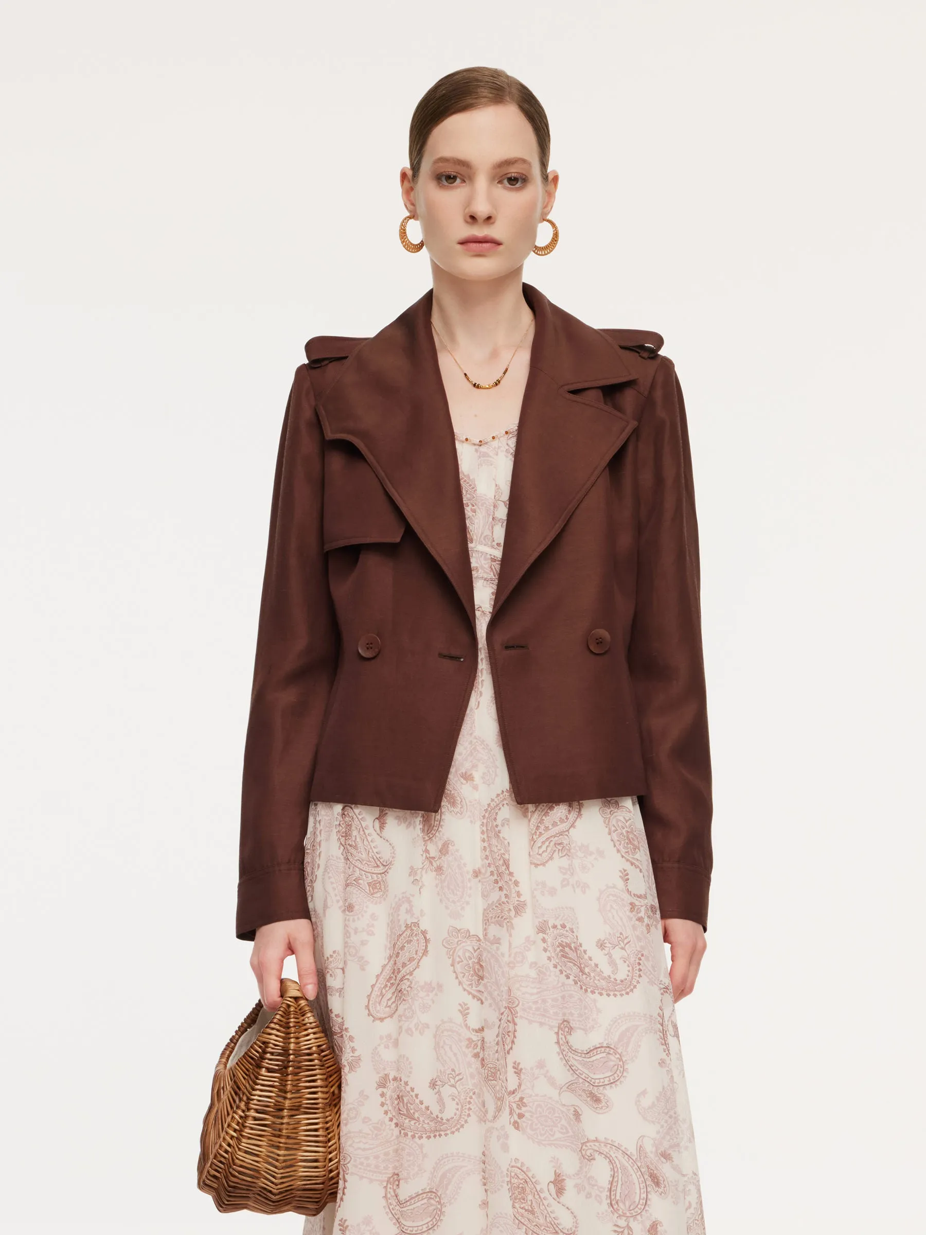 Tencel Acetate Linen Blend Women Trench Jacket With Belt sold by Goelia product image thumbnail 3