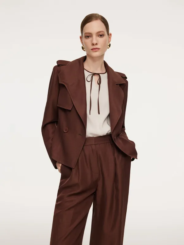 Tencel Acetate Linen Blend Women Trench Jacket With Belt sold by Goelia
