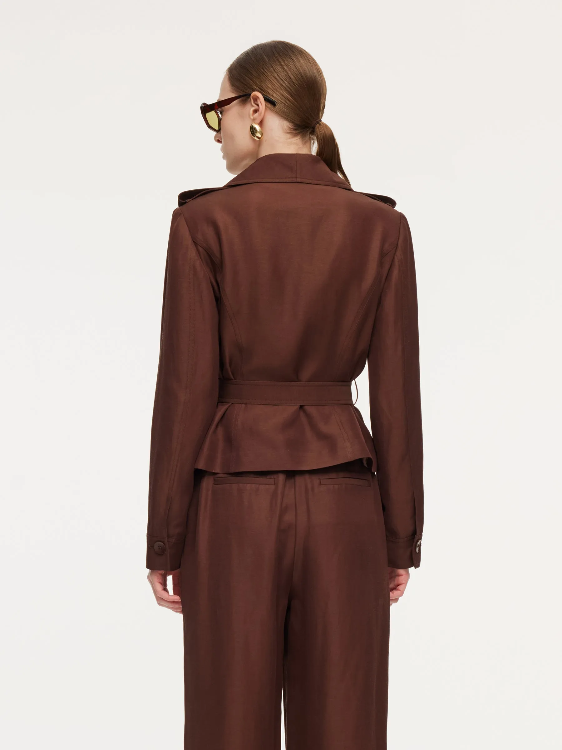 Tencel Acetate Linen Blend Women Trench Jacket With Belt sold by Goelia product image thumbnail 4