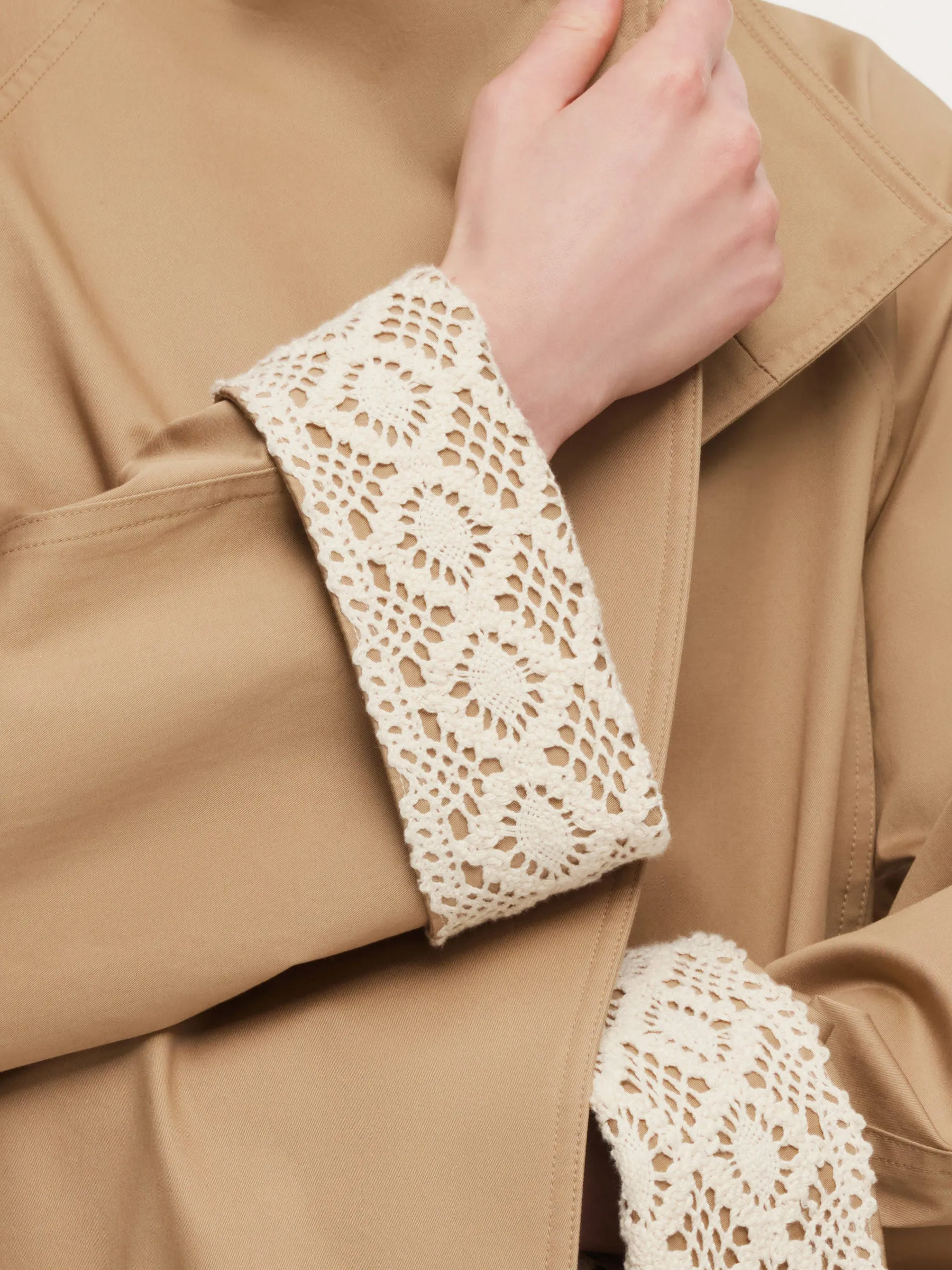 Cotton Stand Collar Lace Cuffs Women Self-Tie Belt Trench Coat sold by Goelia product image thumbnail 5