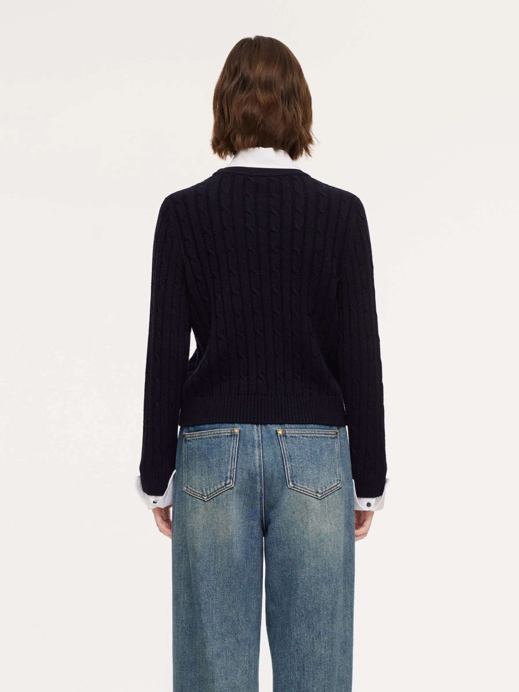 Wool Blend Cable Knit Women Sweater With Detachable Collar And Cuffs sold by Goelia product image thumbnail 4