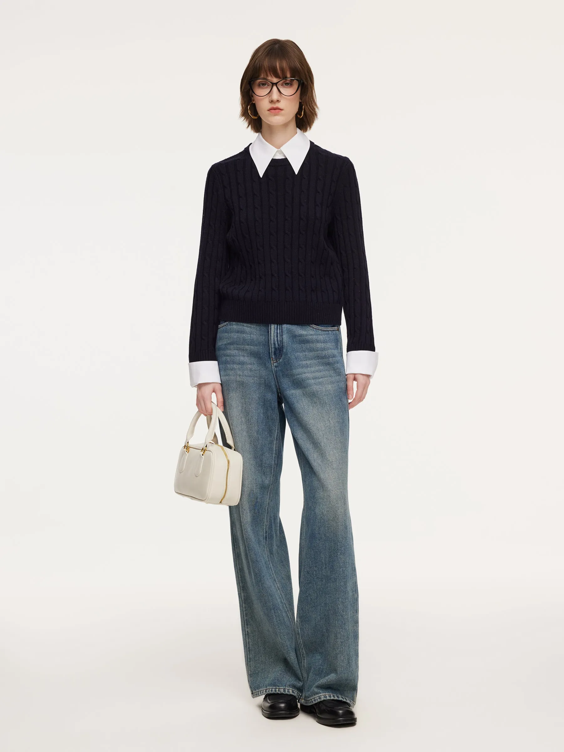 Wool Blend Cable Knit Women Sweater With Detachable Collar And Cuffs sold by Goelia product image thumbnail 3