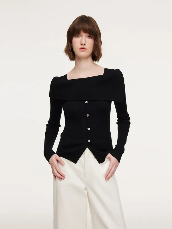 100% Wool Boat Neck Women Knit Top sold by Goelia