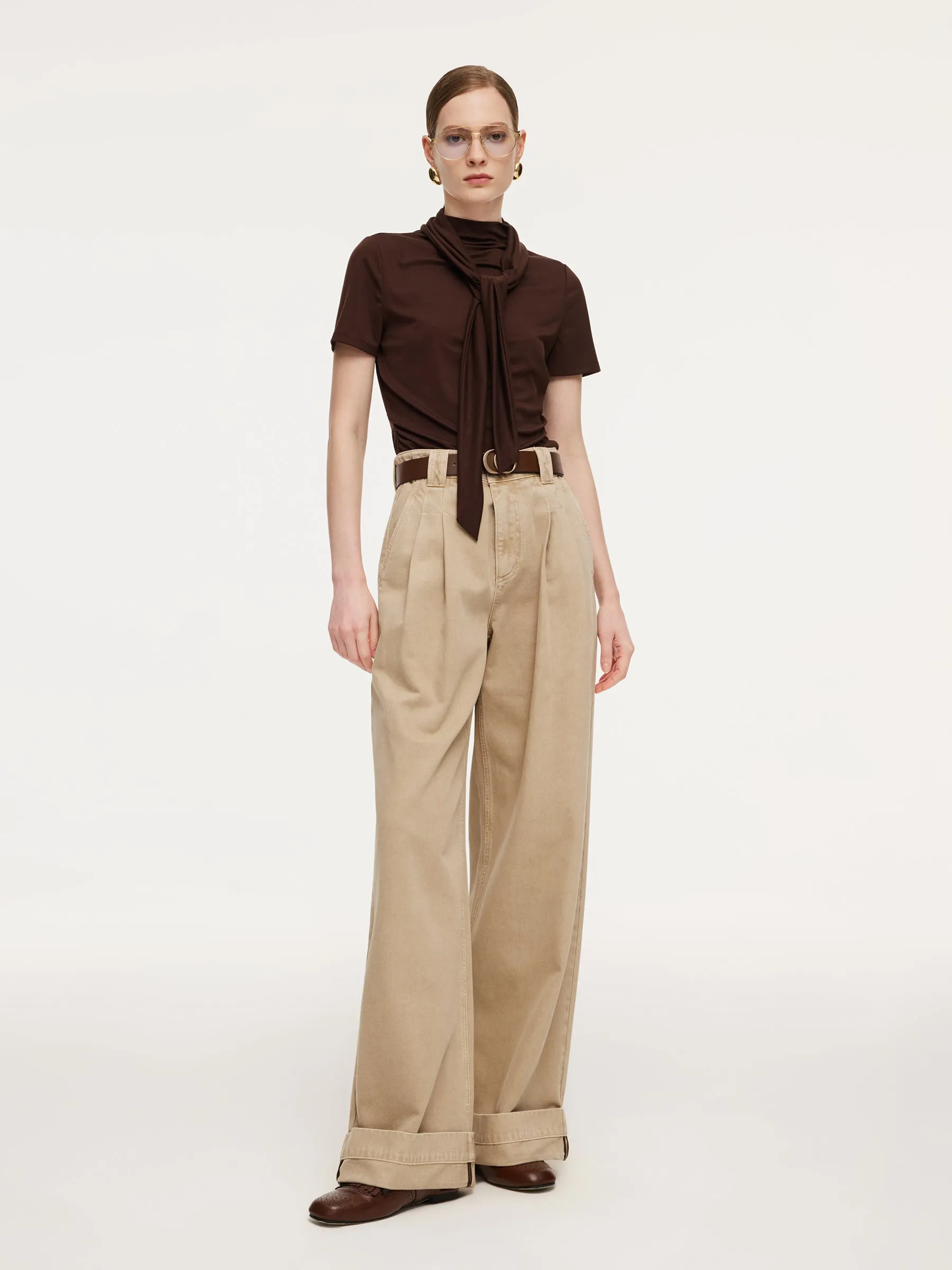 Tencel Blend Mock Neck Ruched Women Knit Top With Triangle Scarf sold by Goelia product image thumbnail 2