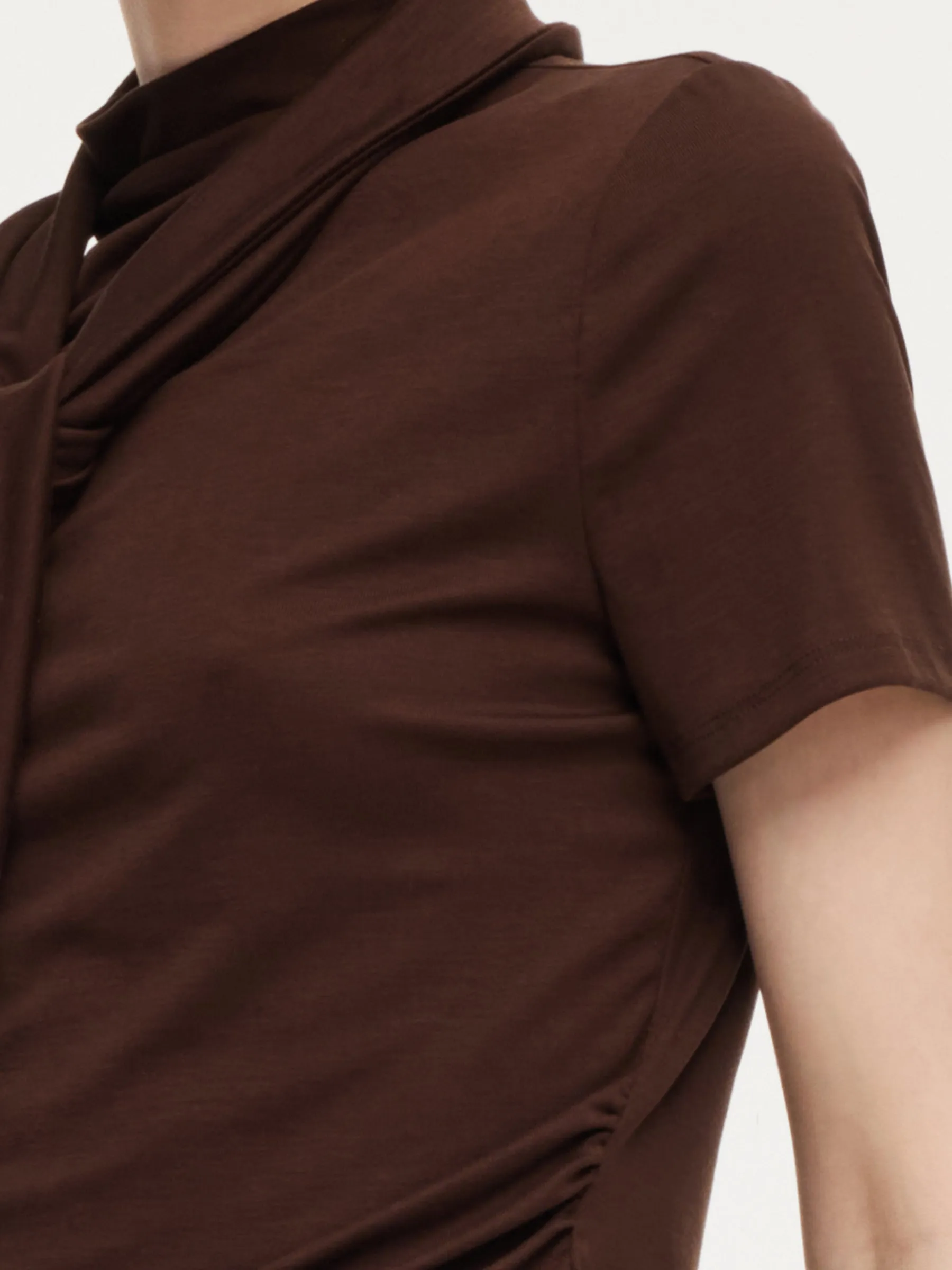 Tencel Blend Mock Neck Ruched Women Knit Top With Triangle Scarf sold by Goelia product image thumbnail 5