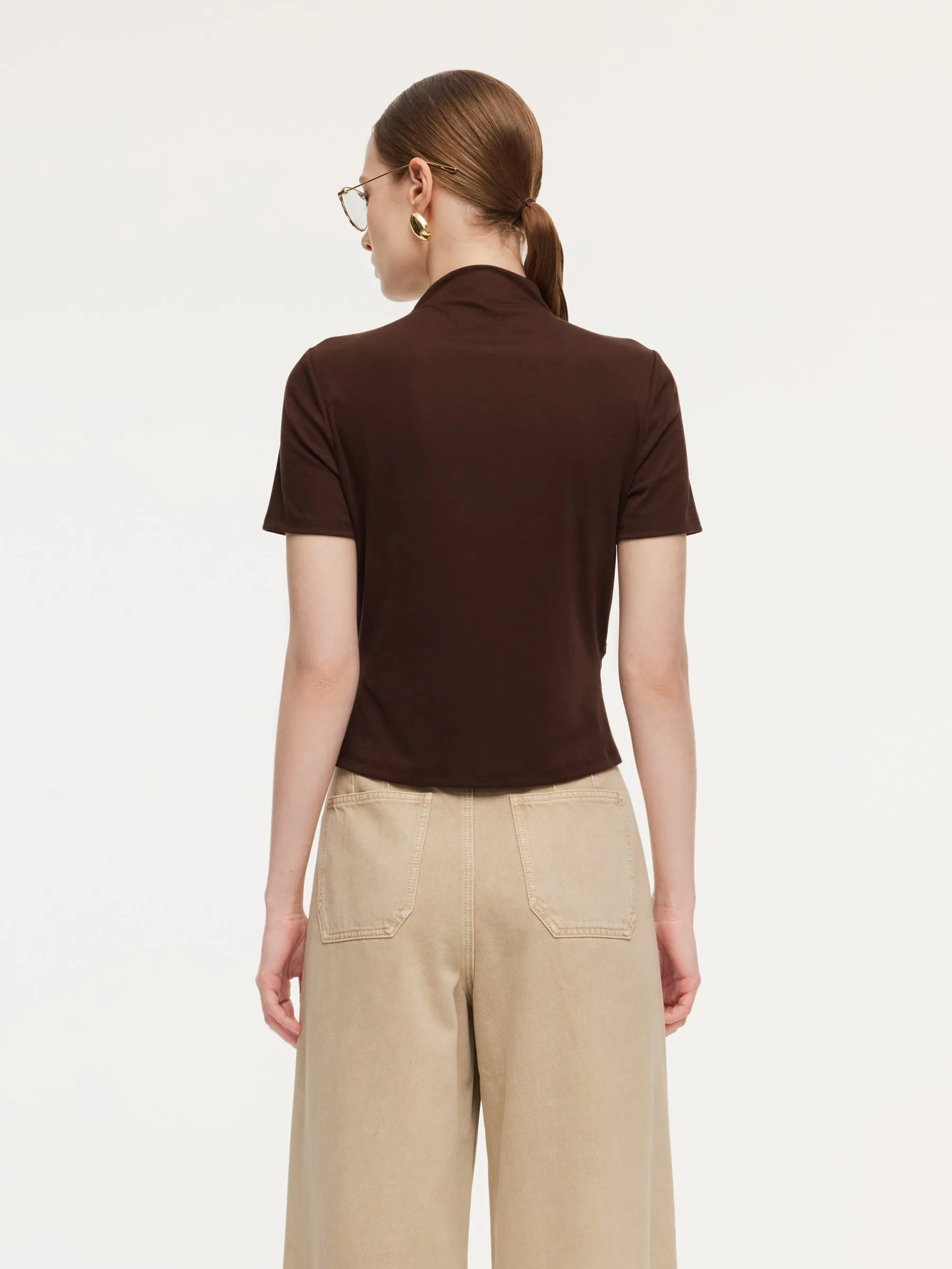 Tencel Blend Mock Neck Ruched Women Knit Top With Triangle Scarf sold by Goelia product image thumbnail 4