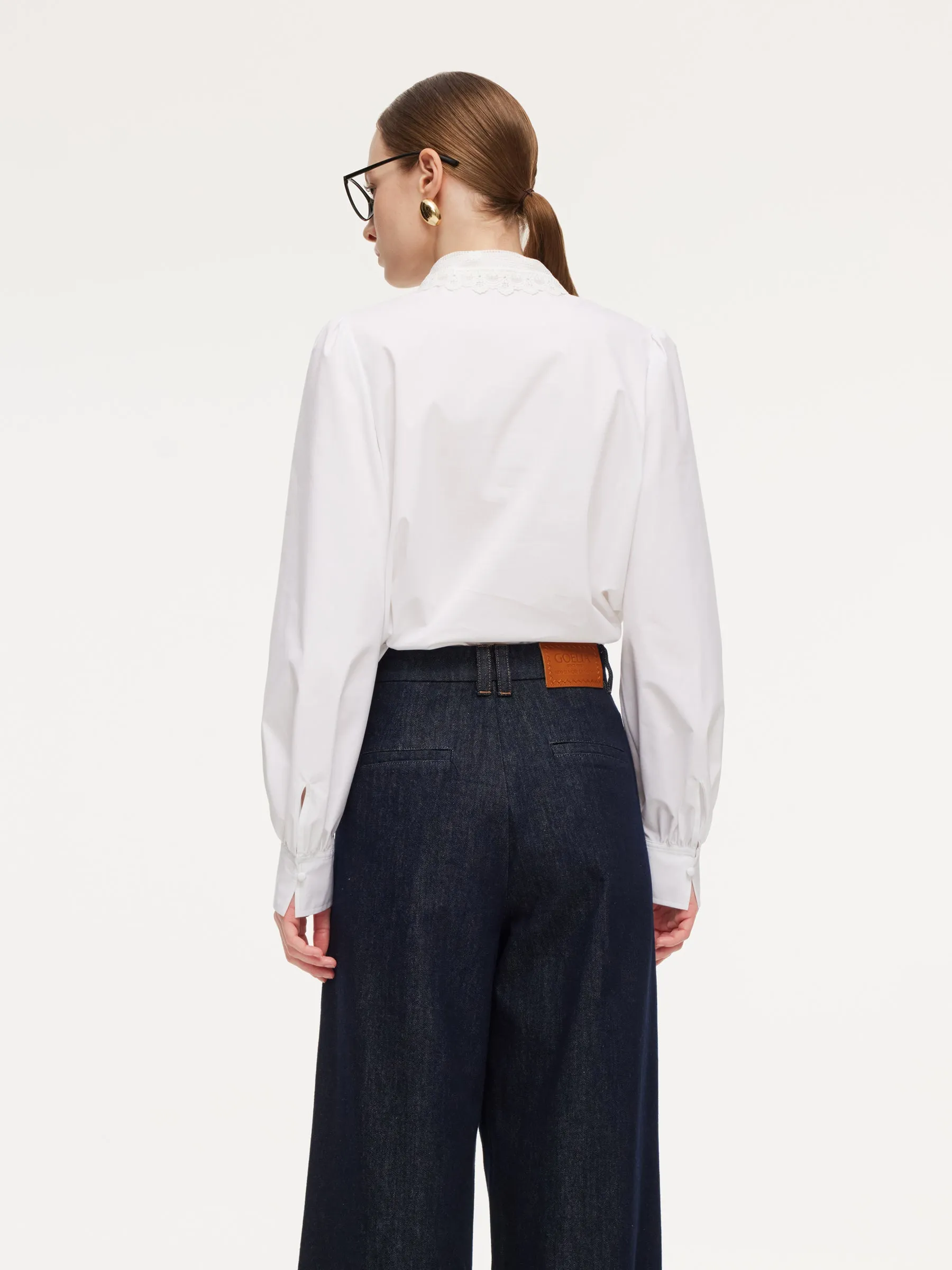 Lace Collar Hidden Half-Zip Women Shirt sold by Goelia product image thumbnail 4